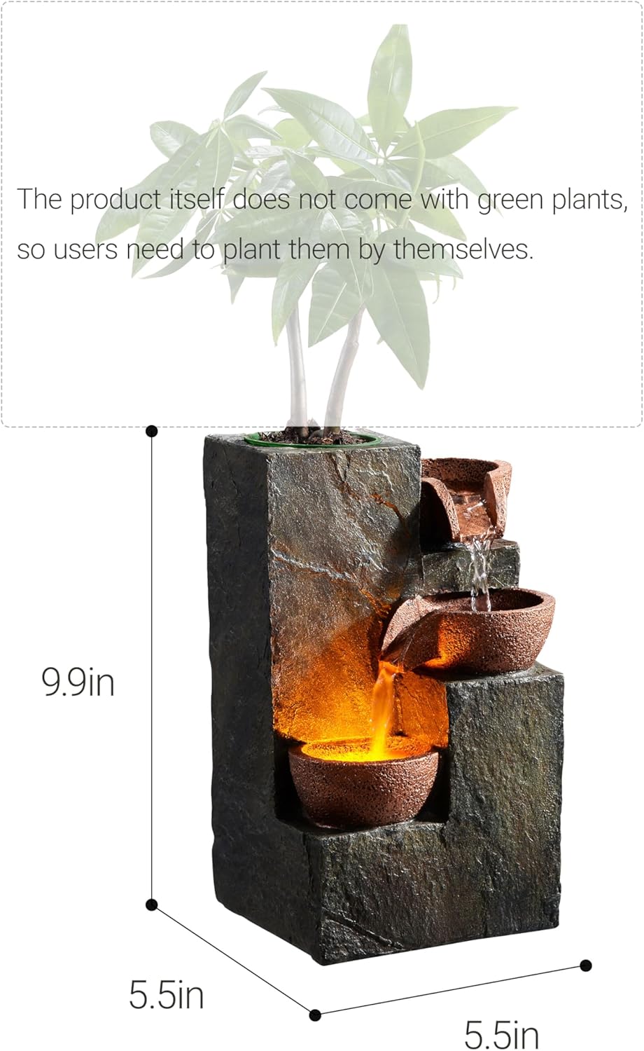 Elegant 3-Tier Rock Fountain with Waterfall Sound and LED Light