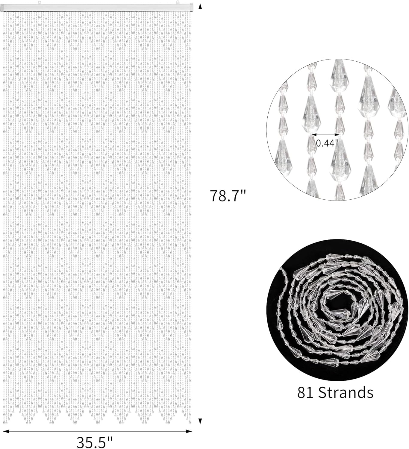 Crystal Beaded Curtain 355 x 79 Inches White Wave Pattern