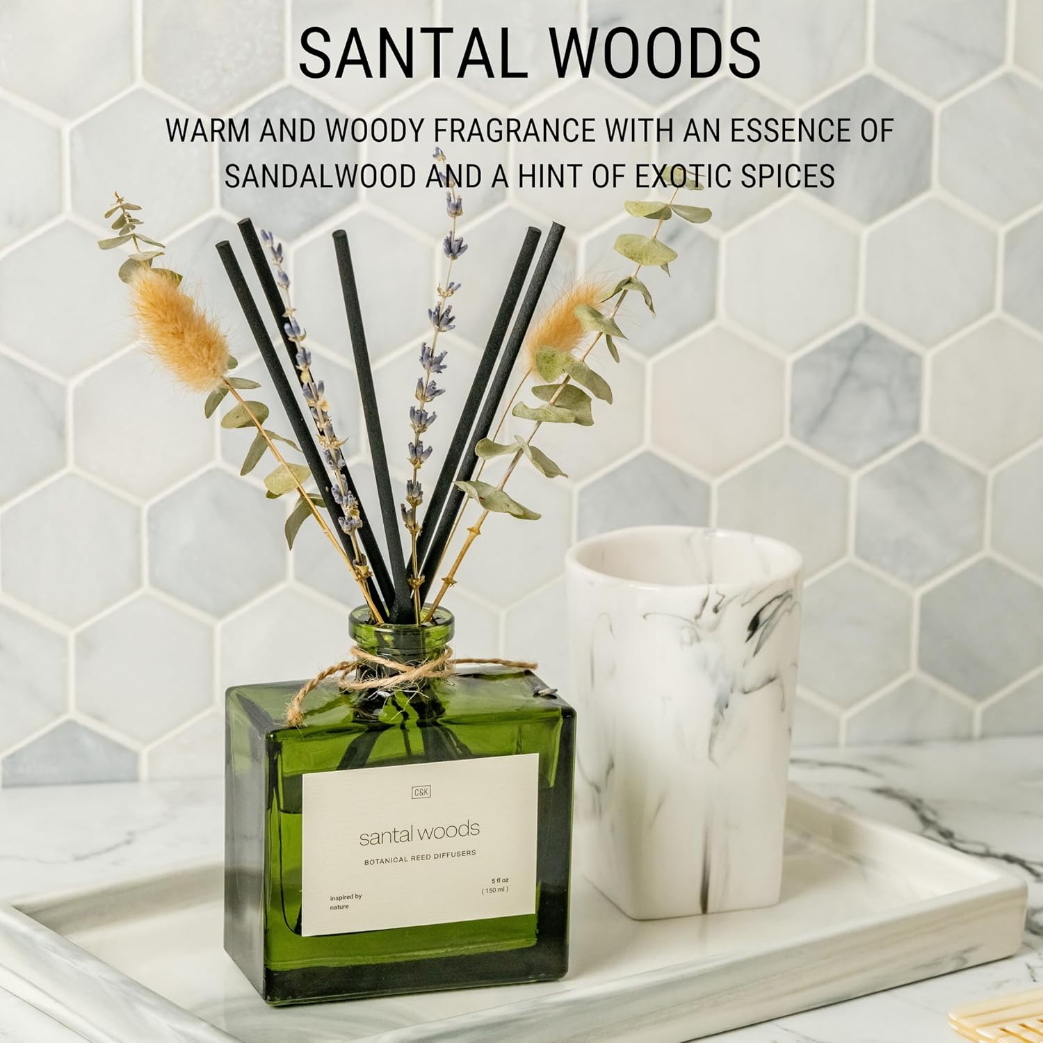 Craft Kin Reed Diffuser with Dried Flowers 5 oz Santal Woods