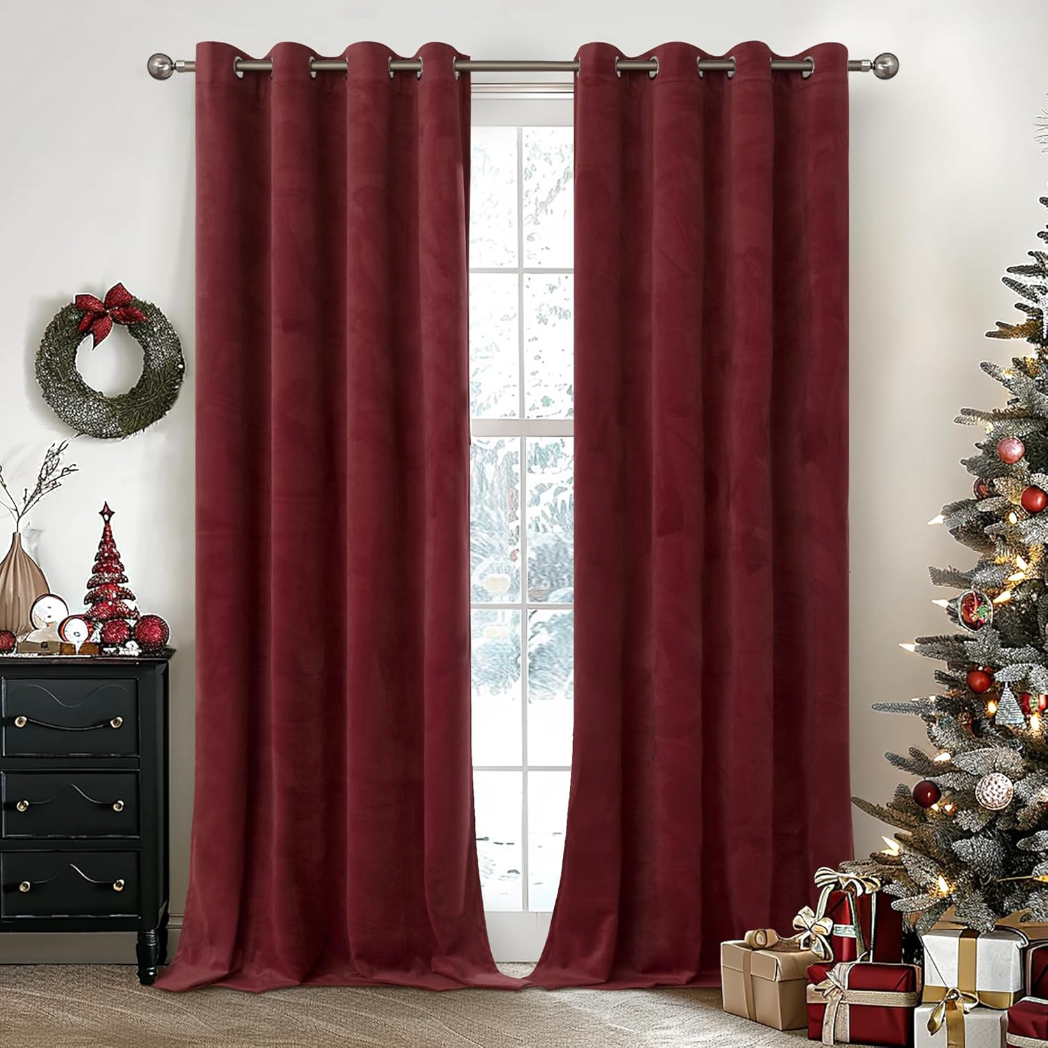 YoungsTex Burgundy Velvet Curtains 84 Inch for Living Room and Bedroom