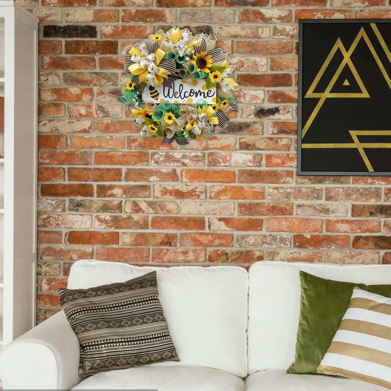 Summer Bee Wreath for Front Door Welcome Decor