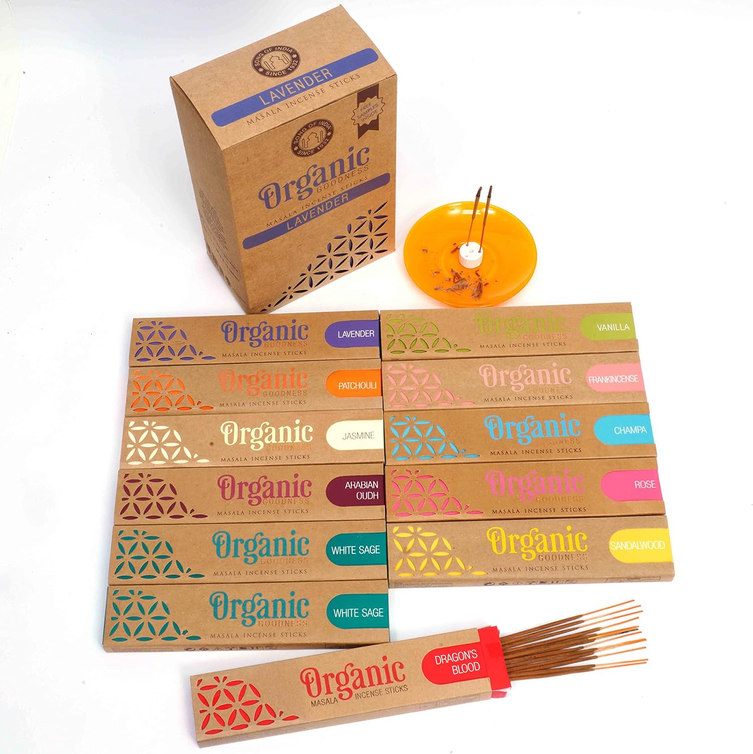 Song of India Organic Masala Incense Variety Pack of 12