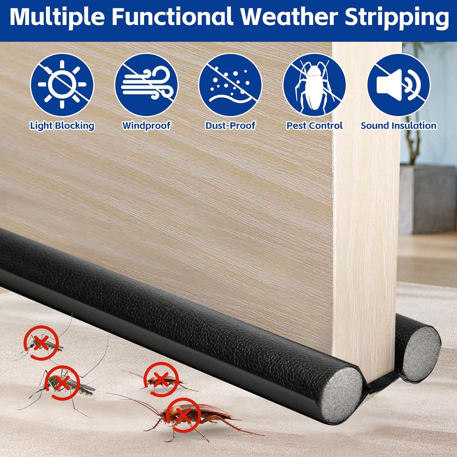 Door Wind Shield Silent Board with Insulated Sponges Black