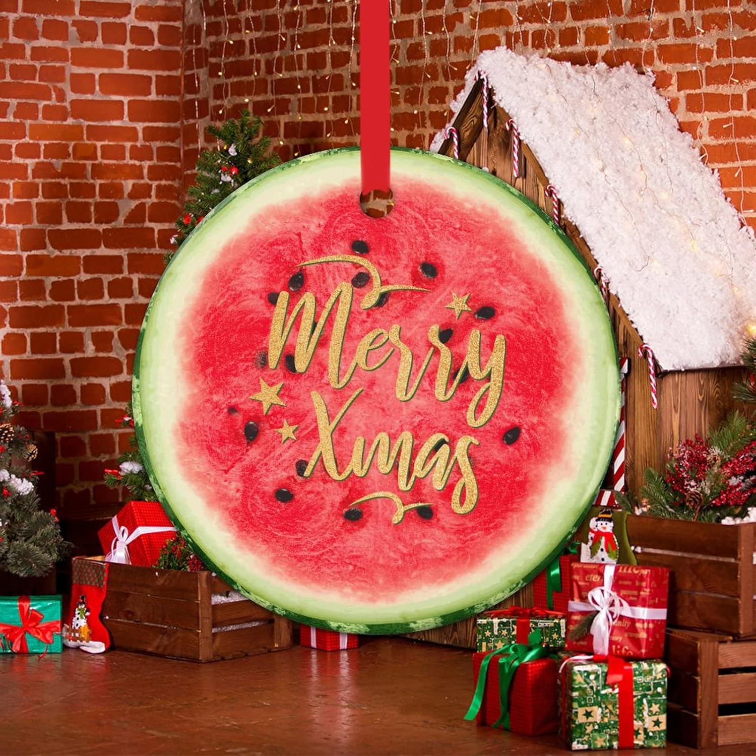 Swavecat 3 Inch Ceramic Watermelon Christmas Ornament