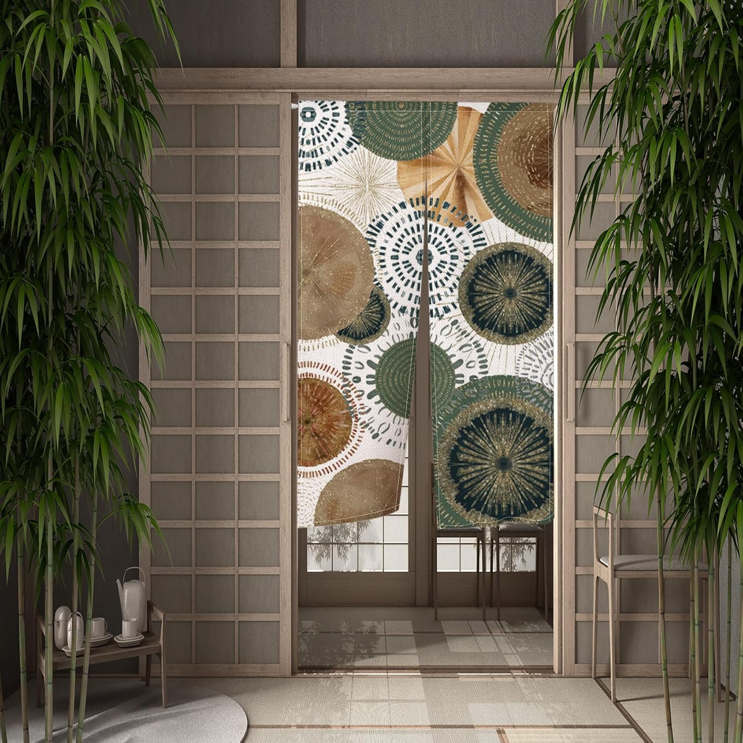 Traditional Japanese Door Curtain Kiwifruit Print 335x709 Inch Panel