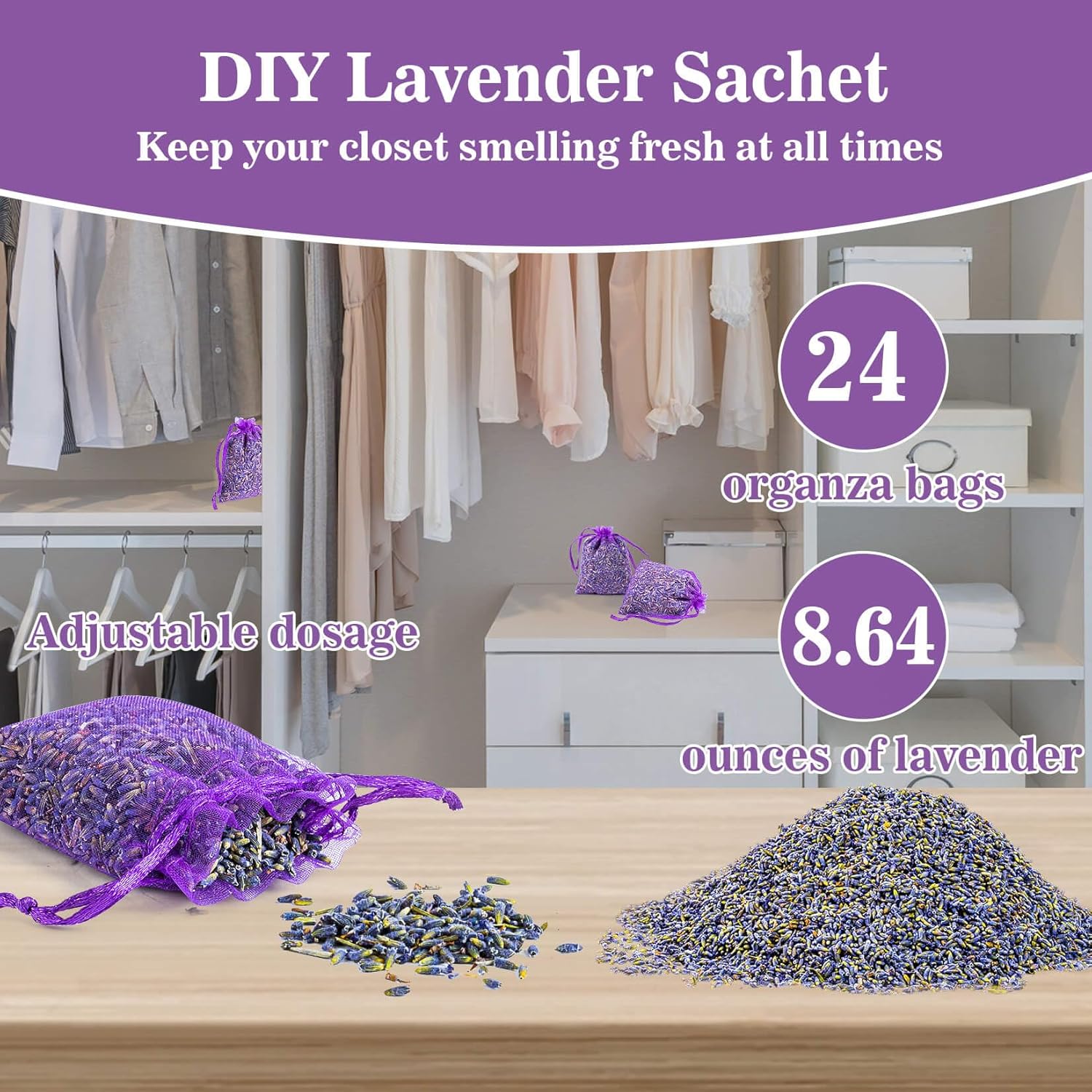 66Oz Sukh Lavender Sachet Bags - Fresh Scented Dried Flowers for Home Fragrance
