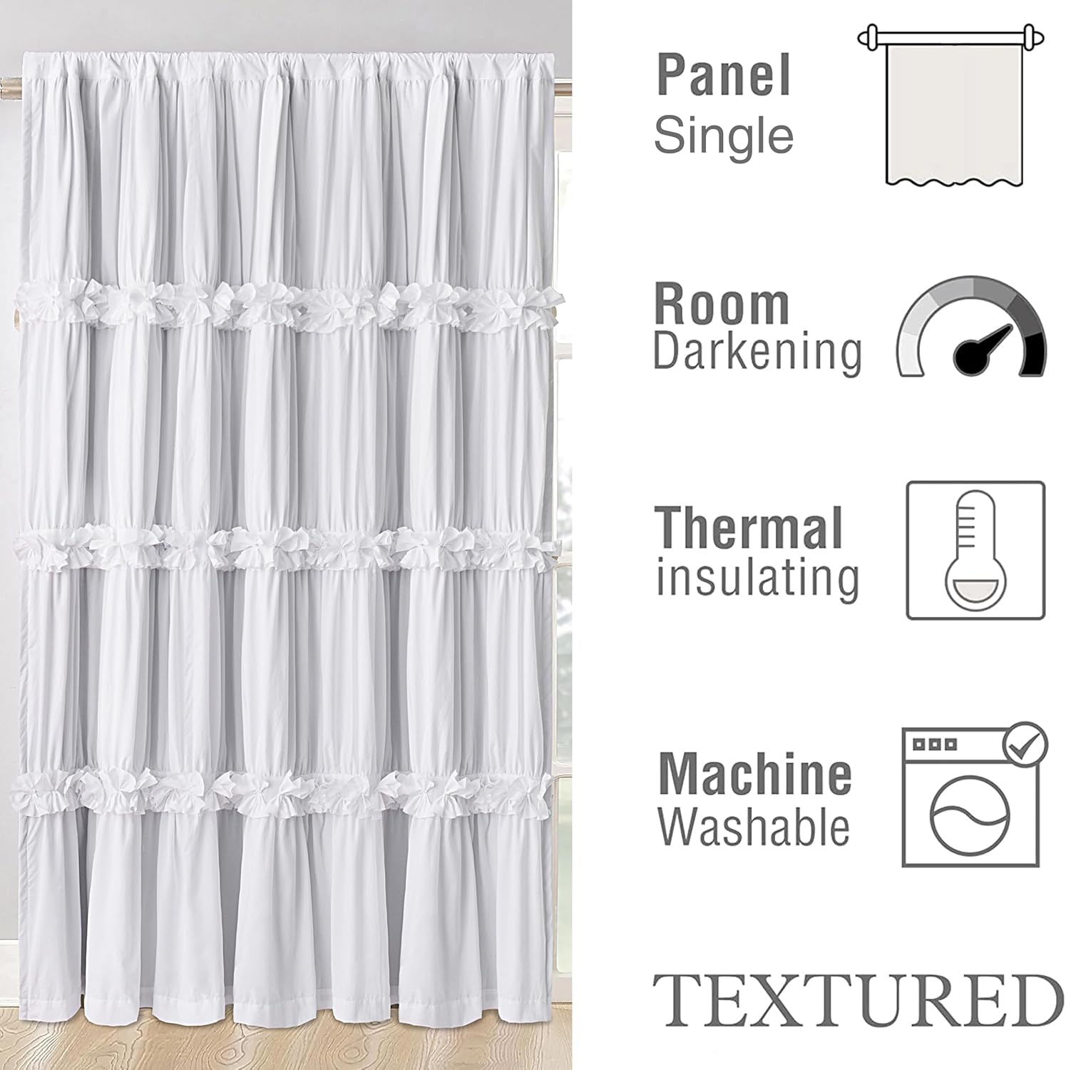 Boho Ruched Room Divider Curtains with Butterfly Flowers