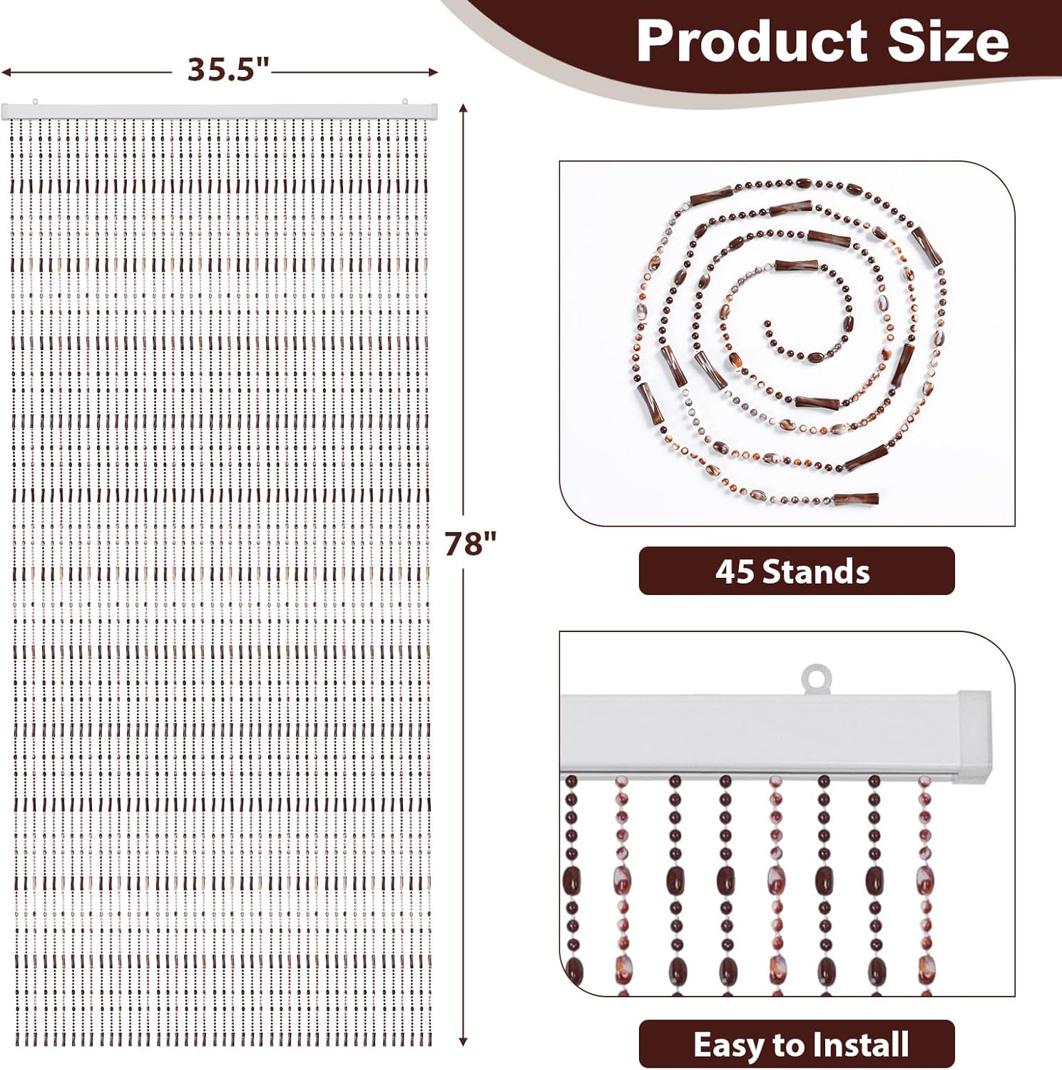 Beaded Curtain for Doorway Acrylic Marble Caramel 355 x 78