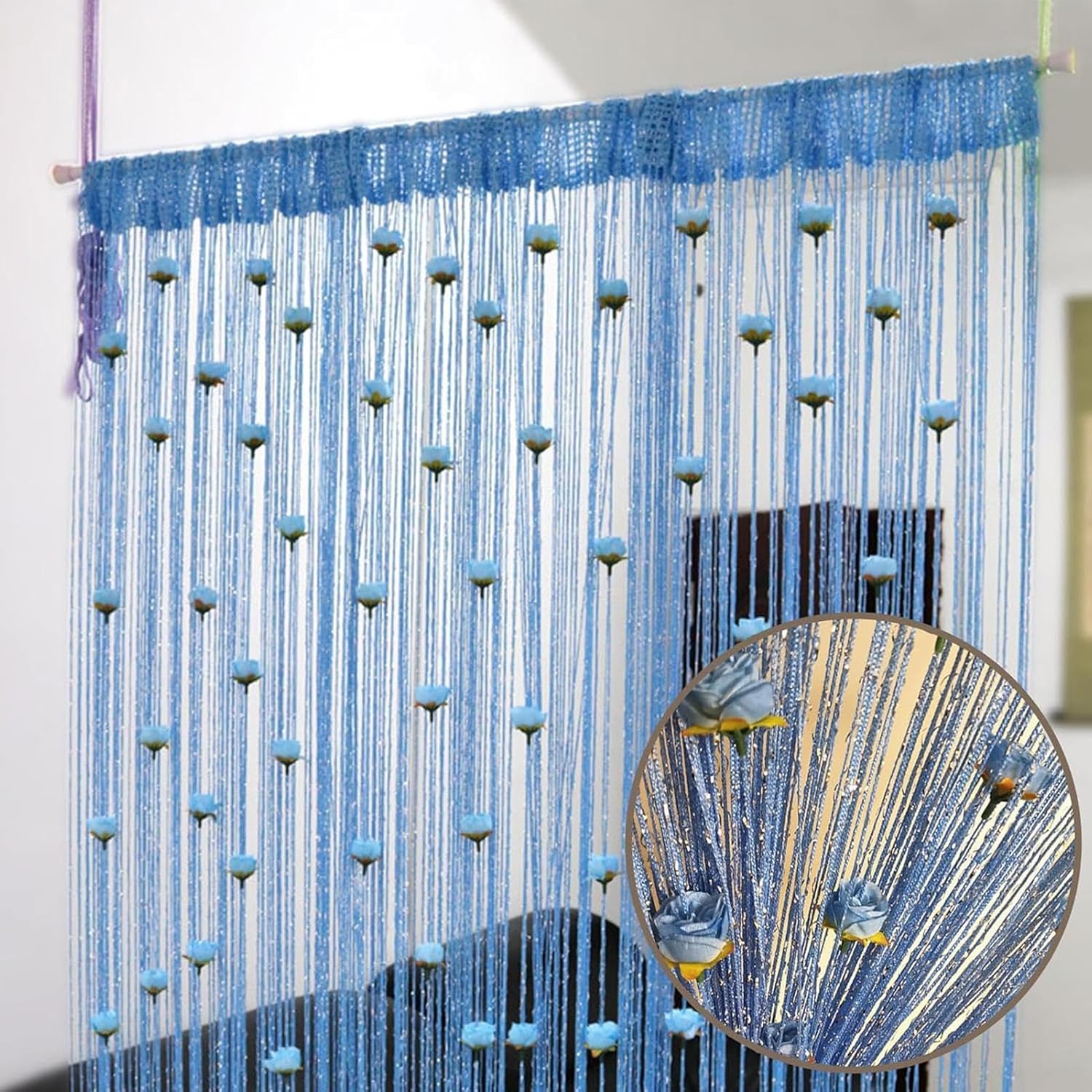 Generic Rose Thread Door Curtain 100x200cm Blue