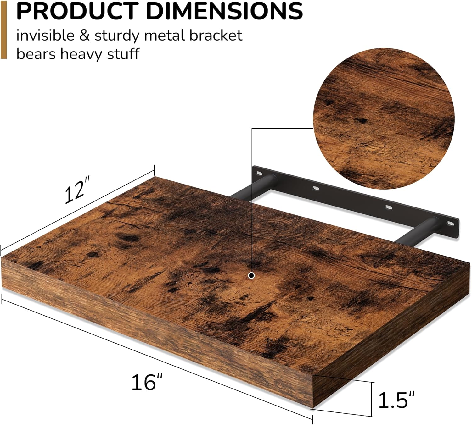 Fun Memories Floating Shelves 2 Pack 12 Inch Deep Brown