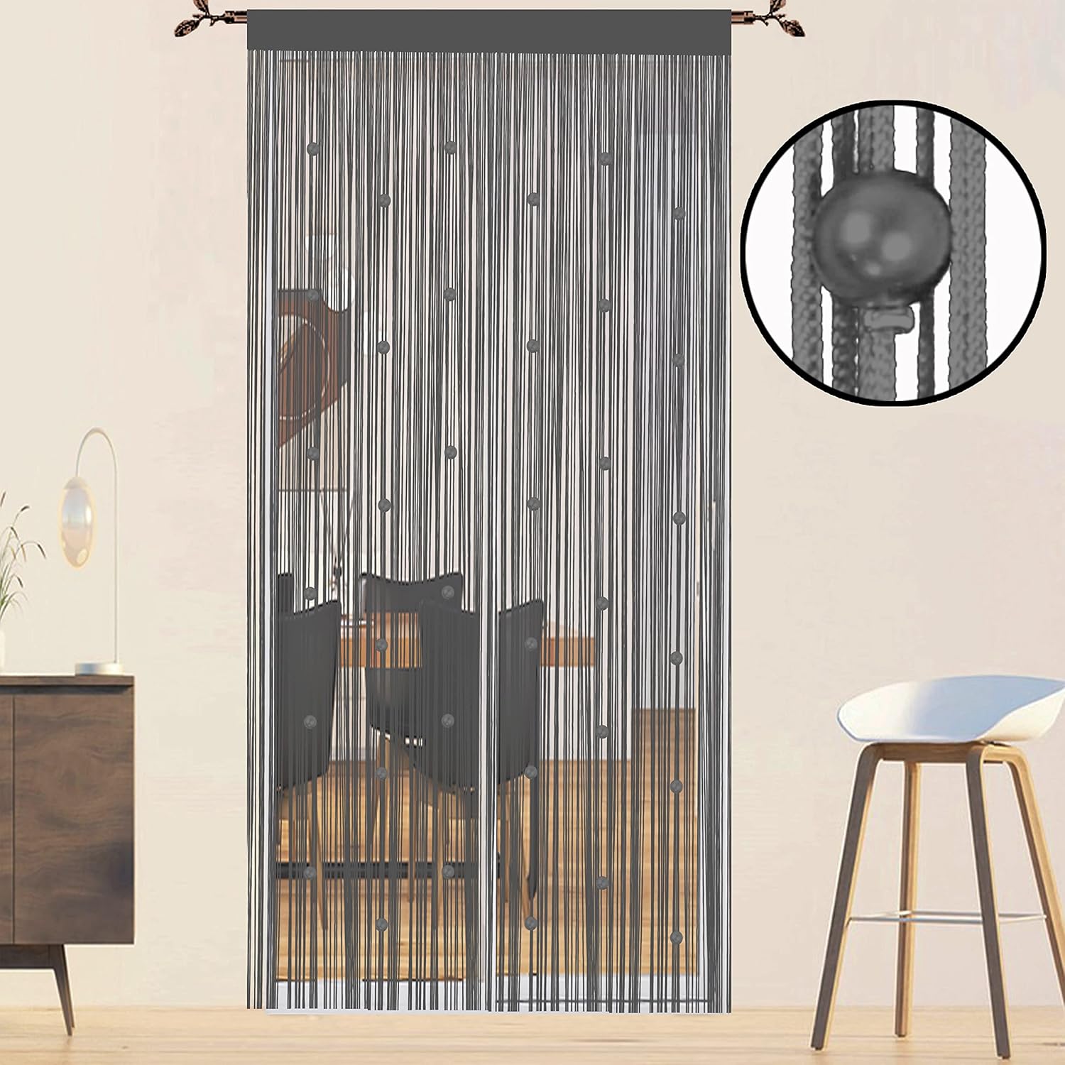Beads Curtain Door String Curtains for Bedroom Closet Drapes Grey 39x110in
