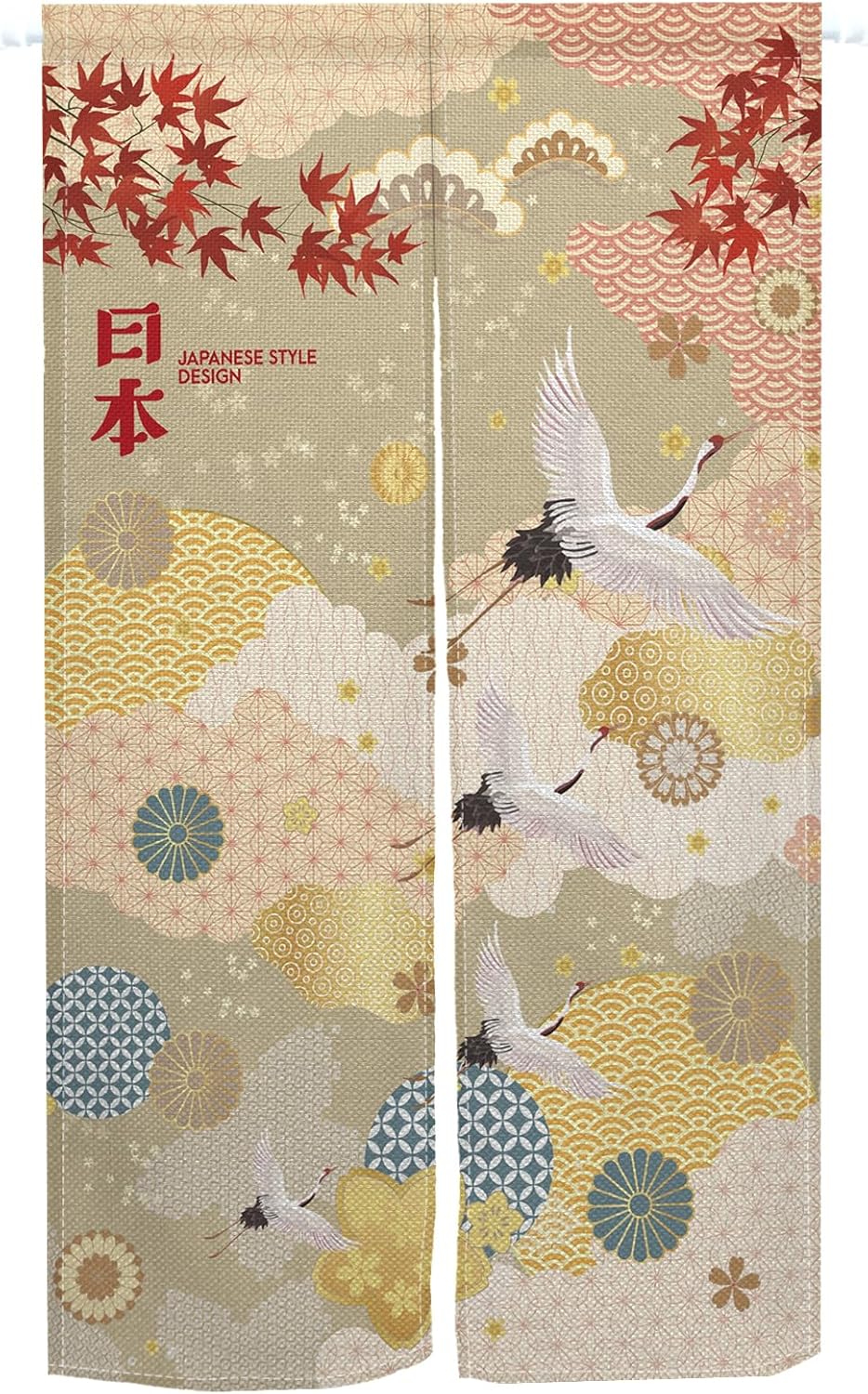 Leowefowa Japanese Noren Door Curtain Red Maple Leaf Design