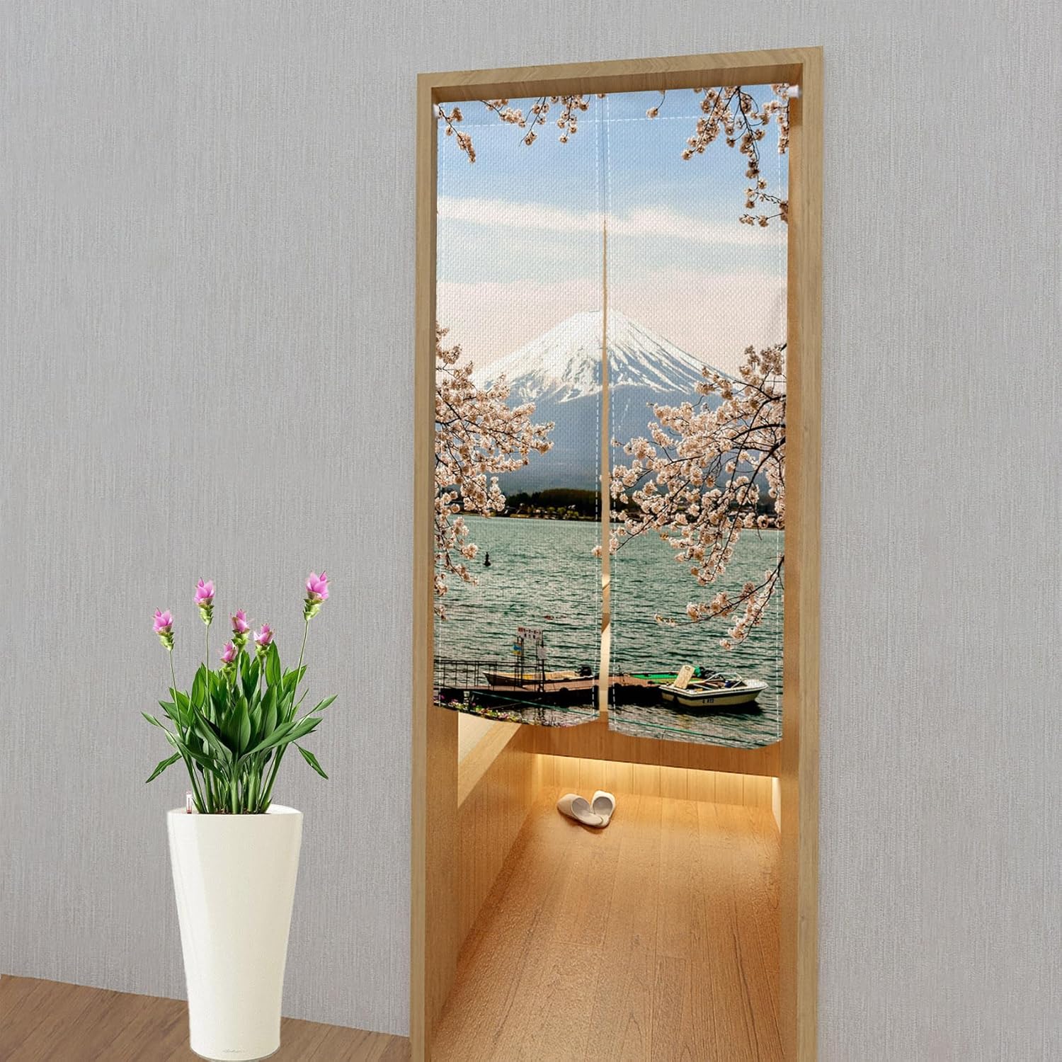 Leowefowa Pink Cherry Blossom Noren Door Curtain