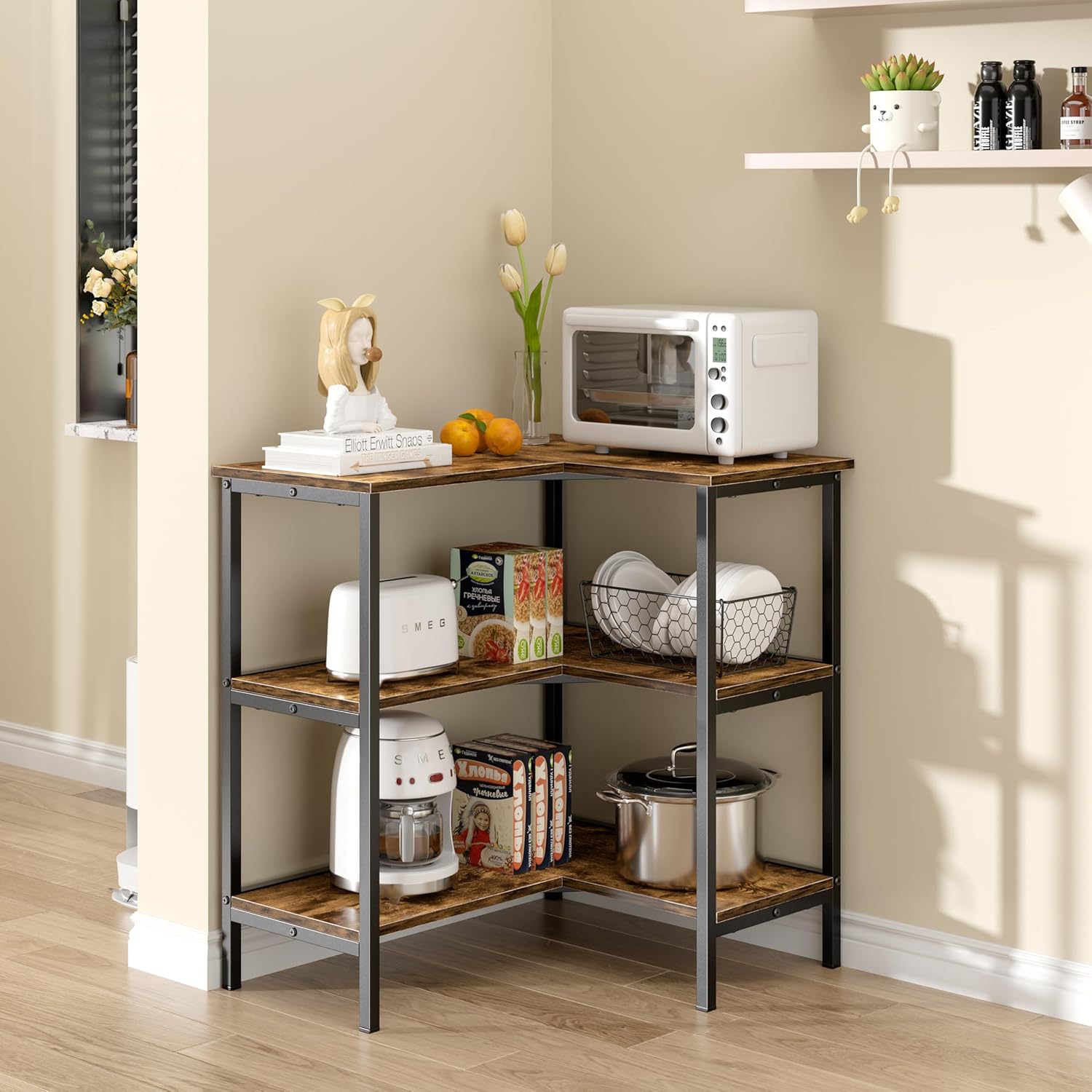 VECELO Corner Cabinet Table 3 Tier Storage Stand