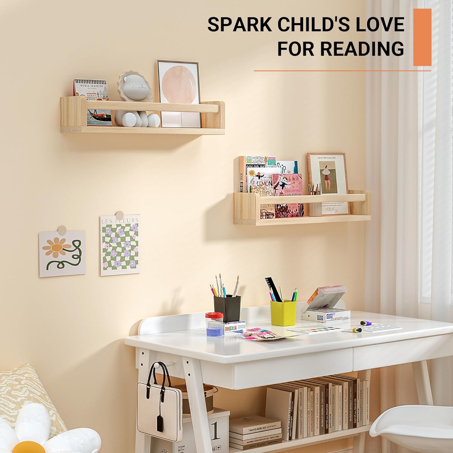 Heimlove Floating Bookshelf Set of 2 for Nursery Wall