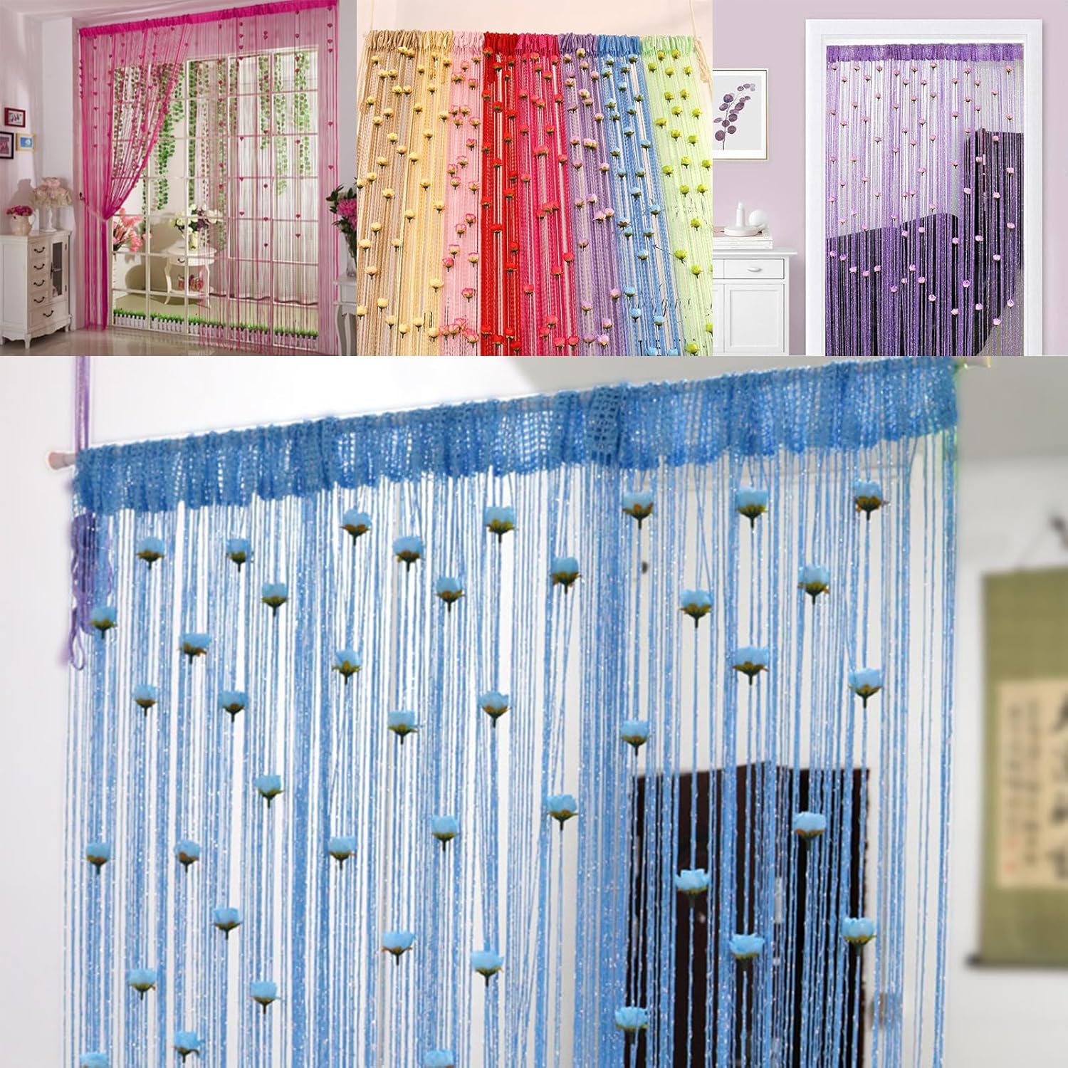 RJDJ Rose Thread Door Curtain - Blue