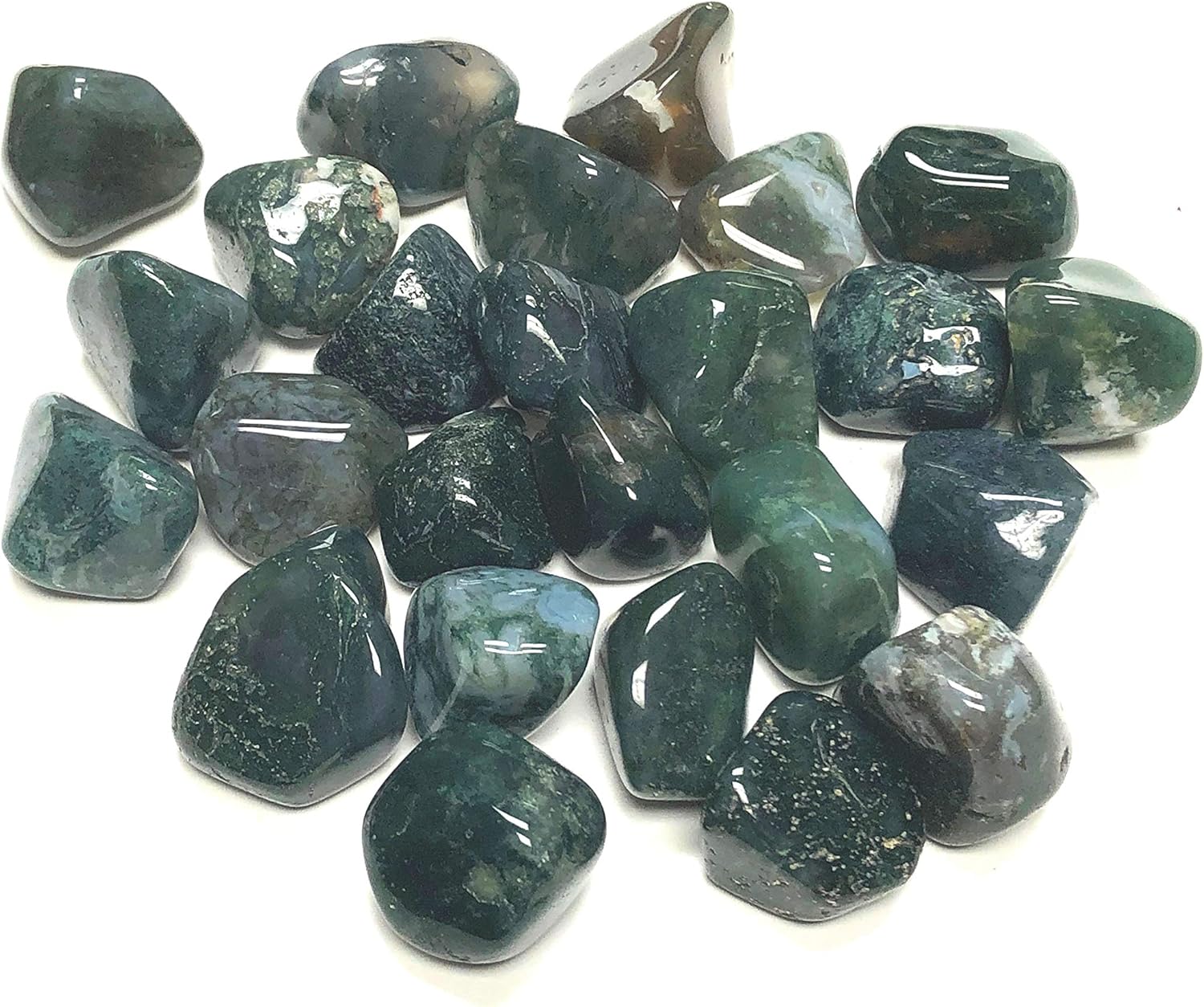 Tumbled Green Moss Agate Stones - 1 Inch in Velvet Bag