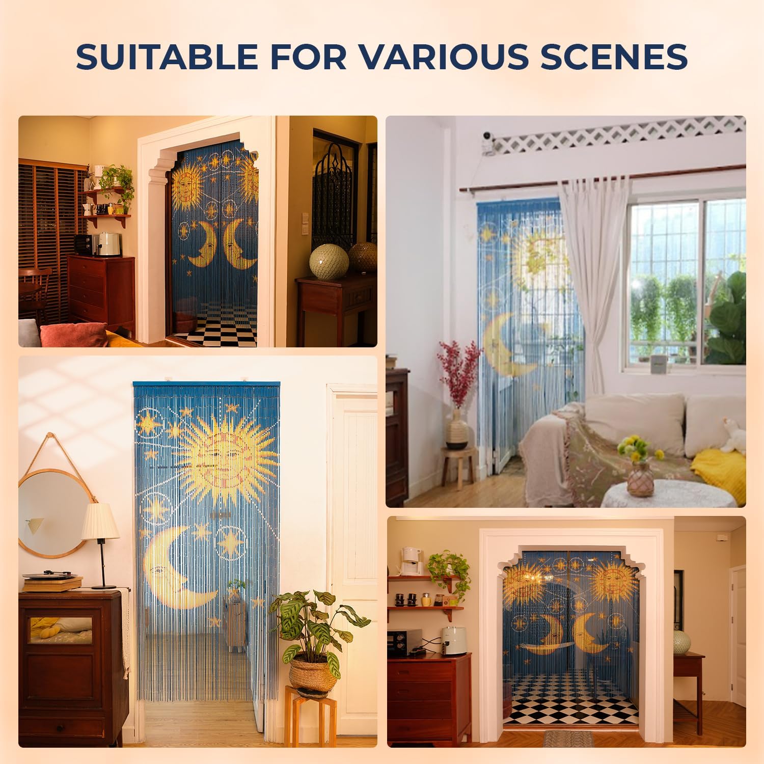 Moon Sun Beaded Wooden Curtain - Handcrafted for Boho Style