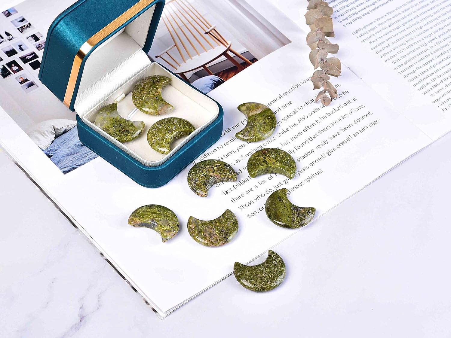 JIC Gem 10 Piece Moon Shape Unakite Crystal Set