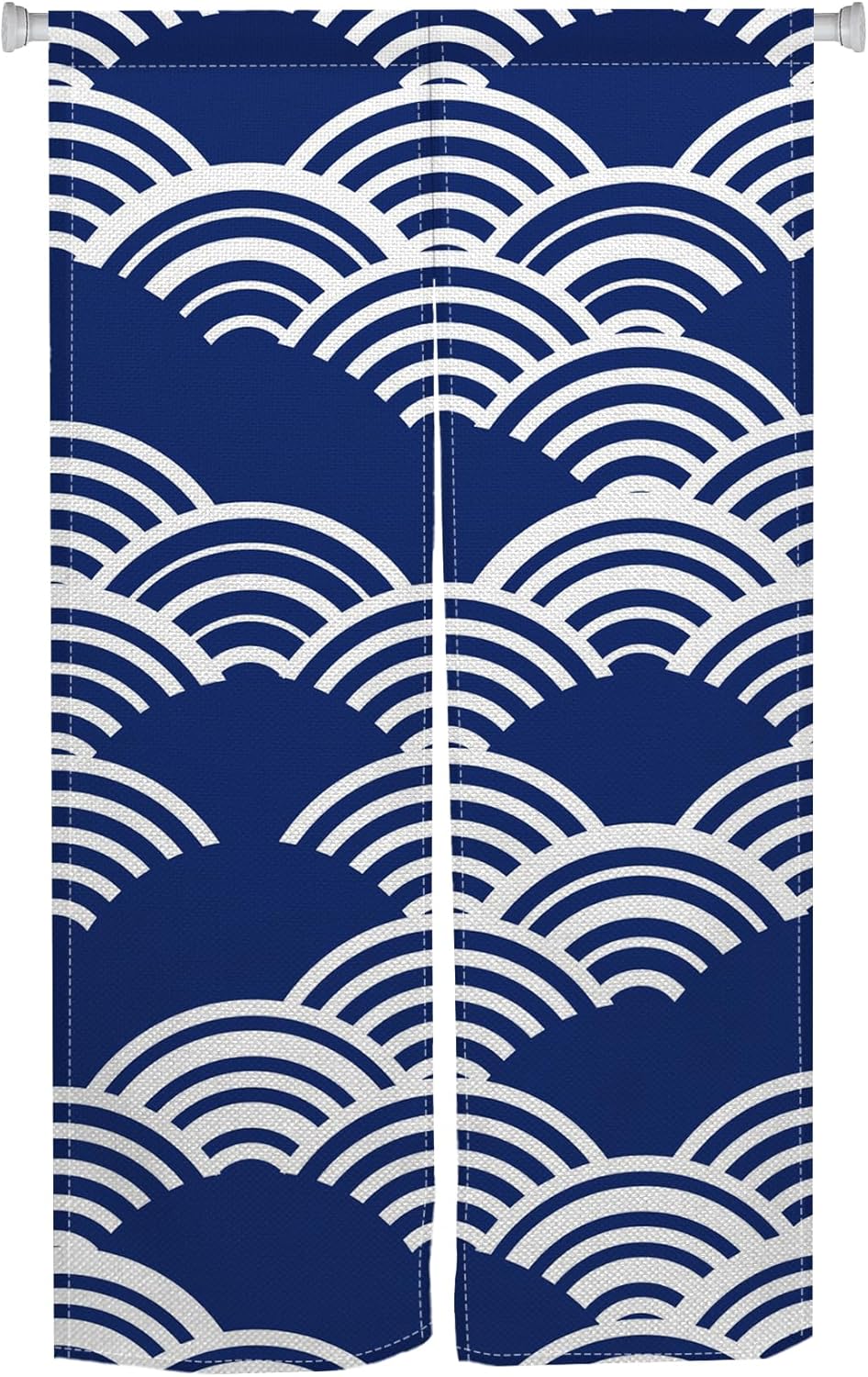 Japanese Modern Noren Door Curtain Wave Pattern Blue 335x709