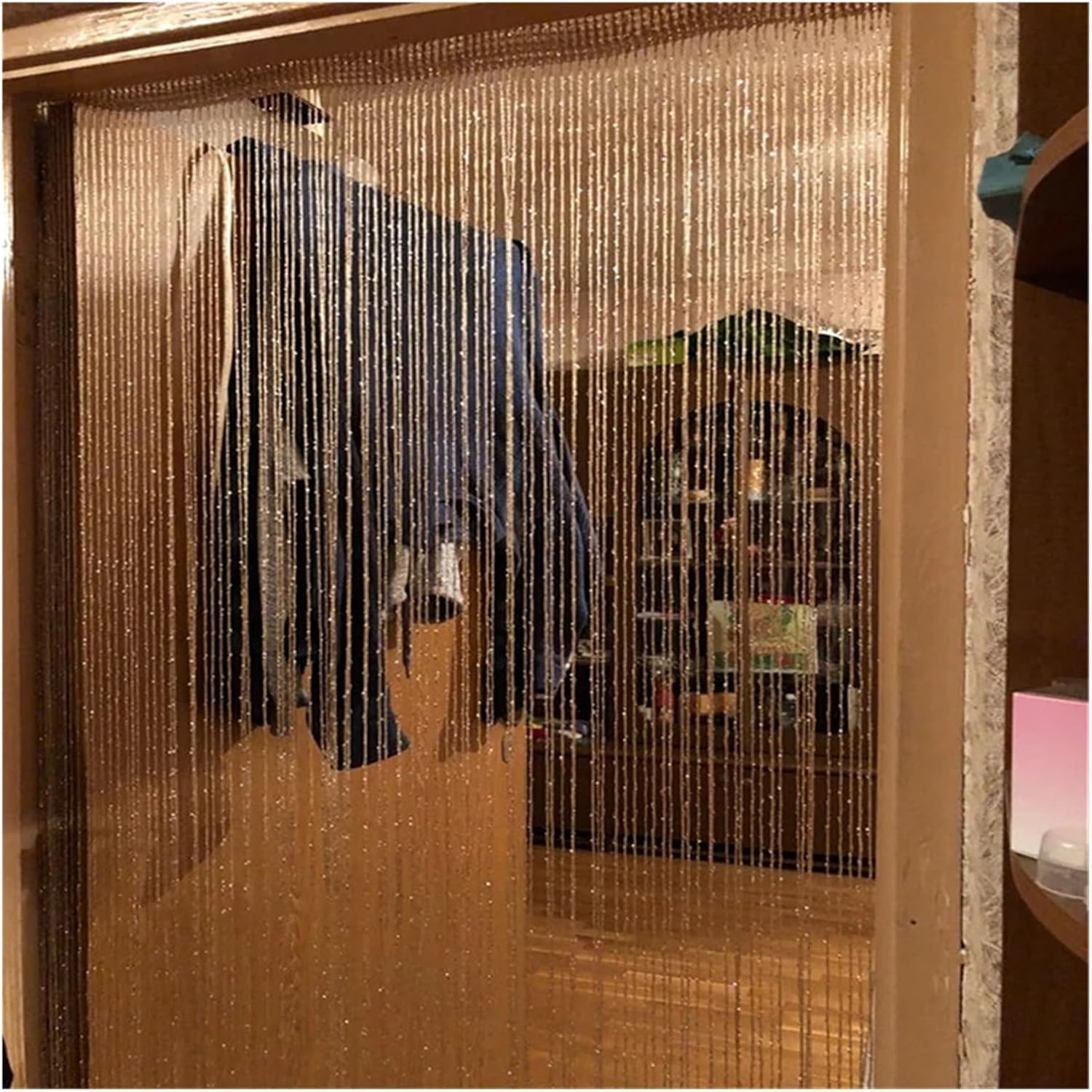 Shiny Tassel Door Divider Curtain 95x200CM Blue