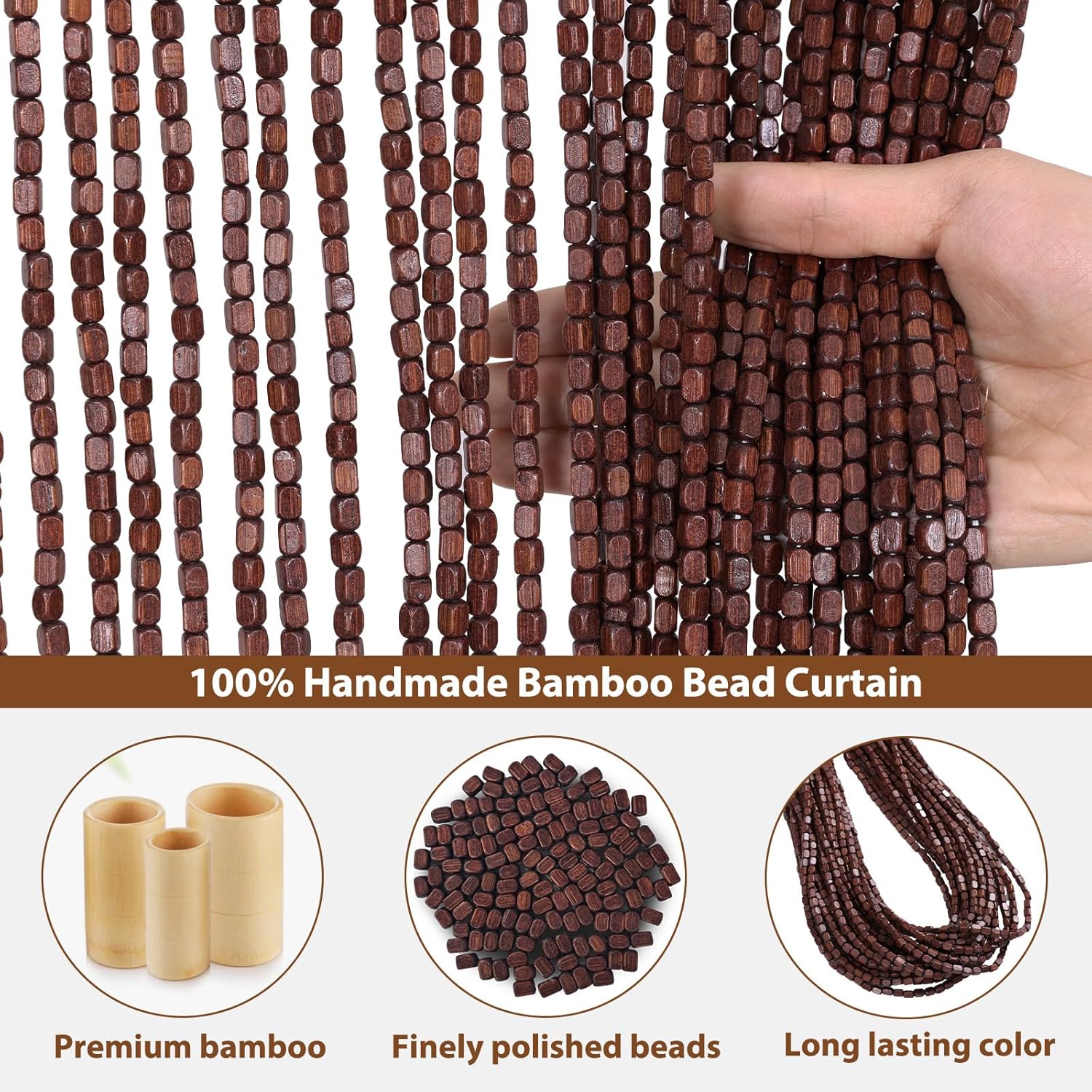 BECHAEO Bamboo Beaded Curtain 90 Strands Brown