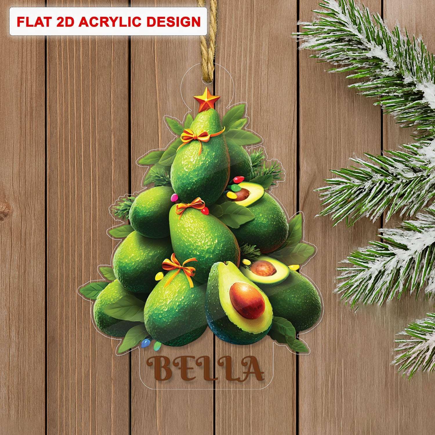 2D Avocado Christmas Tree Ornament Custom Name