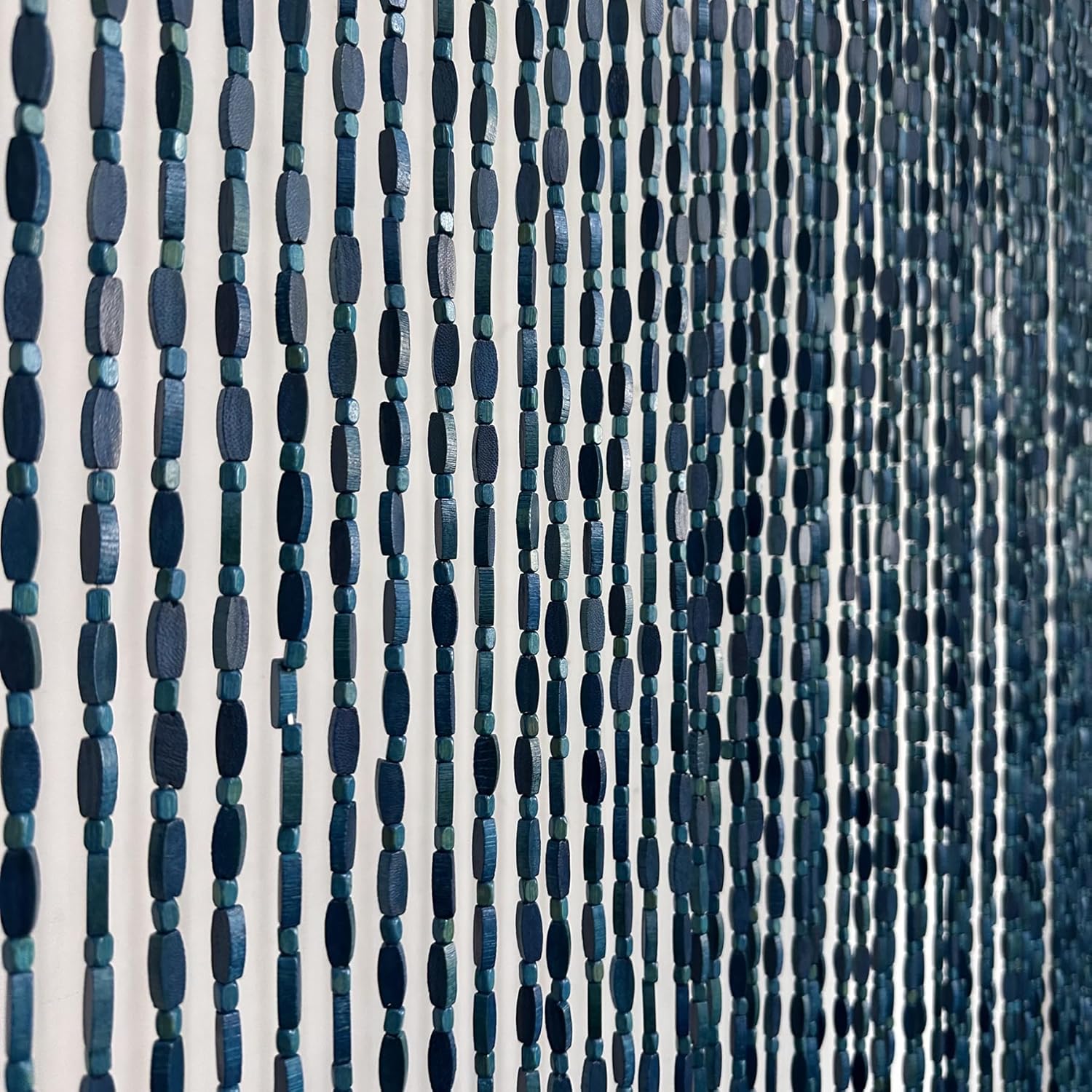 FlavorThings 36 x 79 Blue Beaded Curtain with Wood and Bamboo