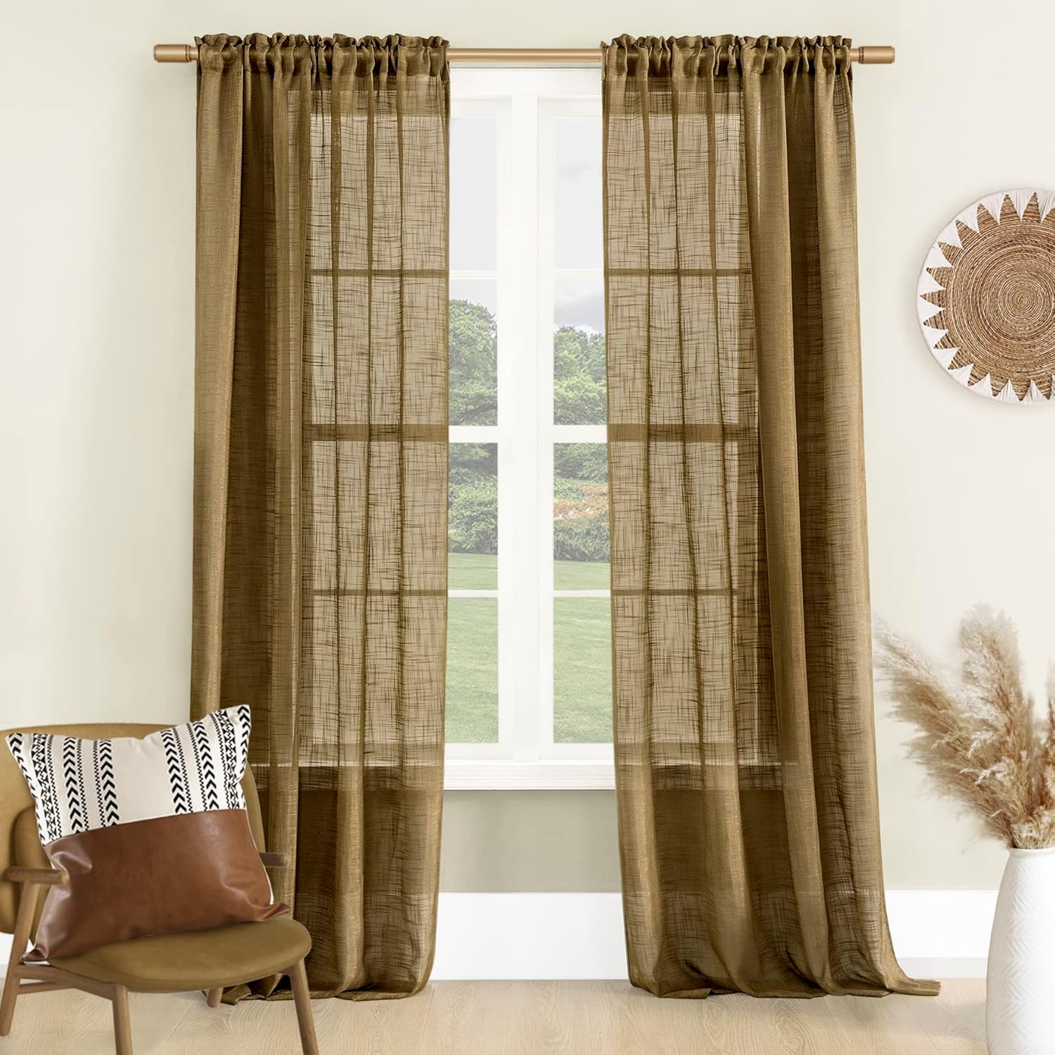 SHINELAND Light Brown Curtains 2 Panels Dark Mocha