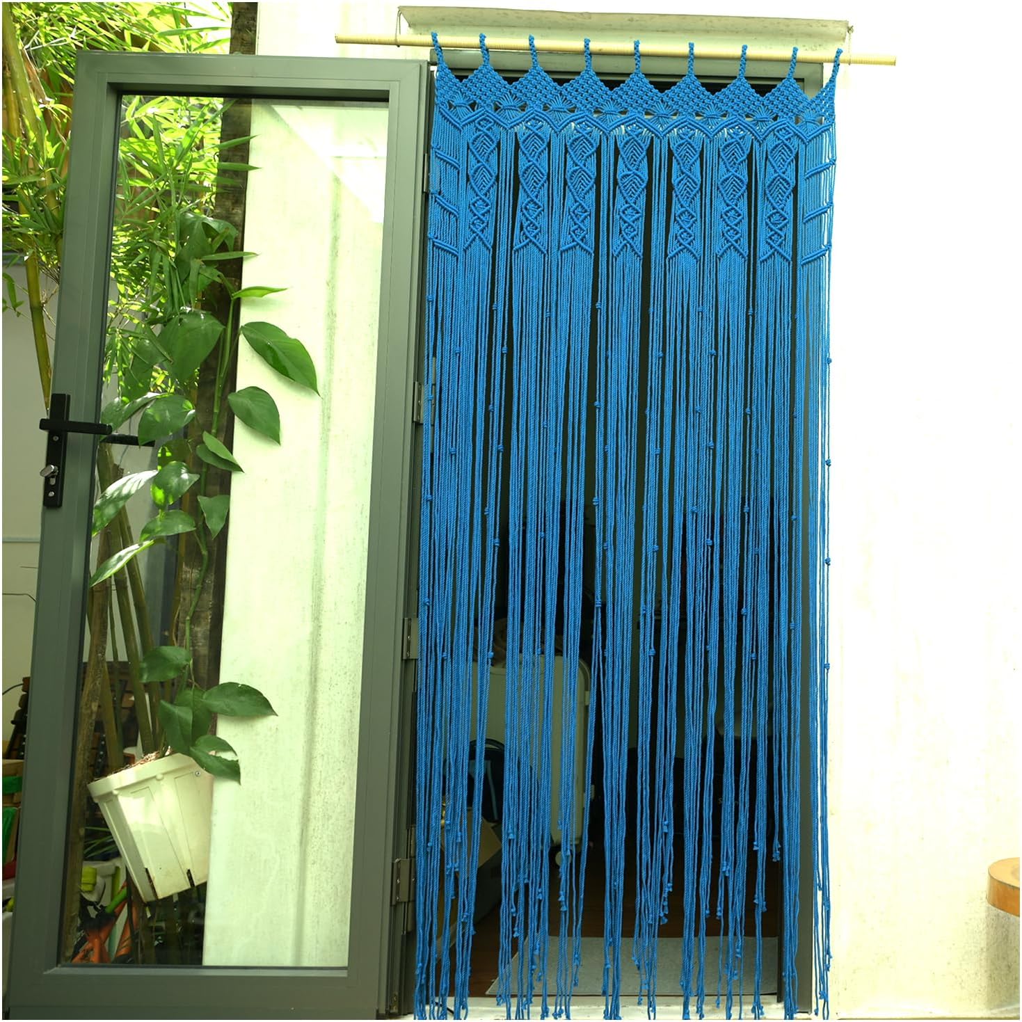 Boho Macrame Curtain with Beads - 77 x 35 Blue
