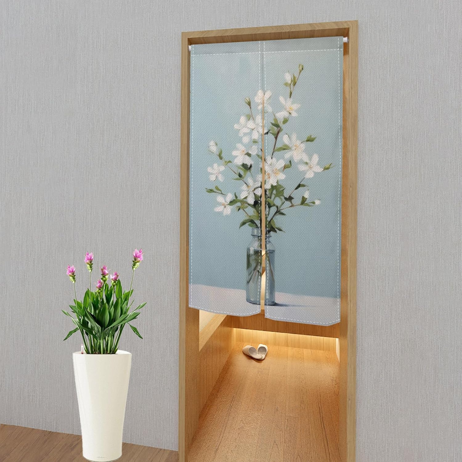 Leowefowa Japanese Noren Door Curtain with Flower Pattern