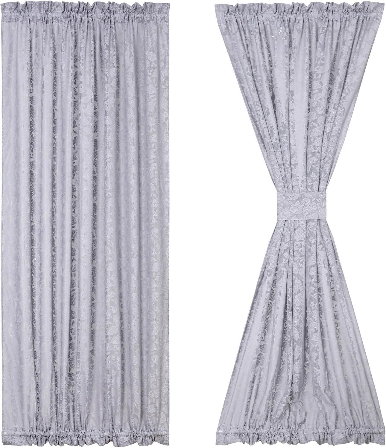Grey Leaf Lace French Door Curtains 72 2 Pack