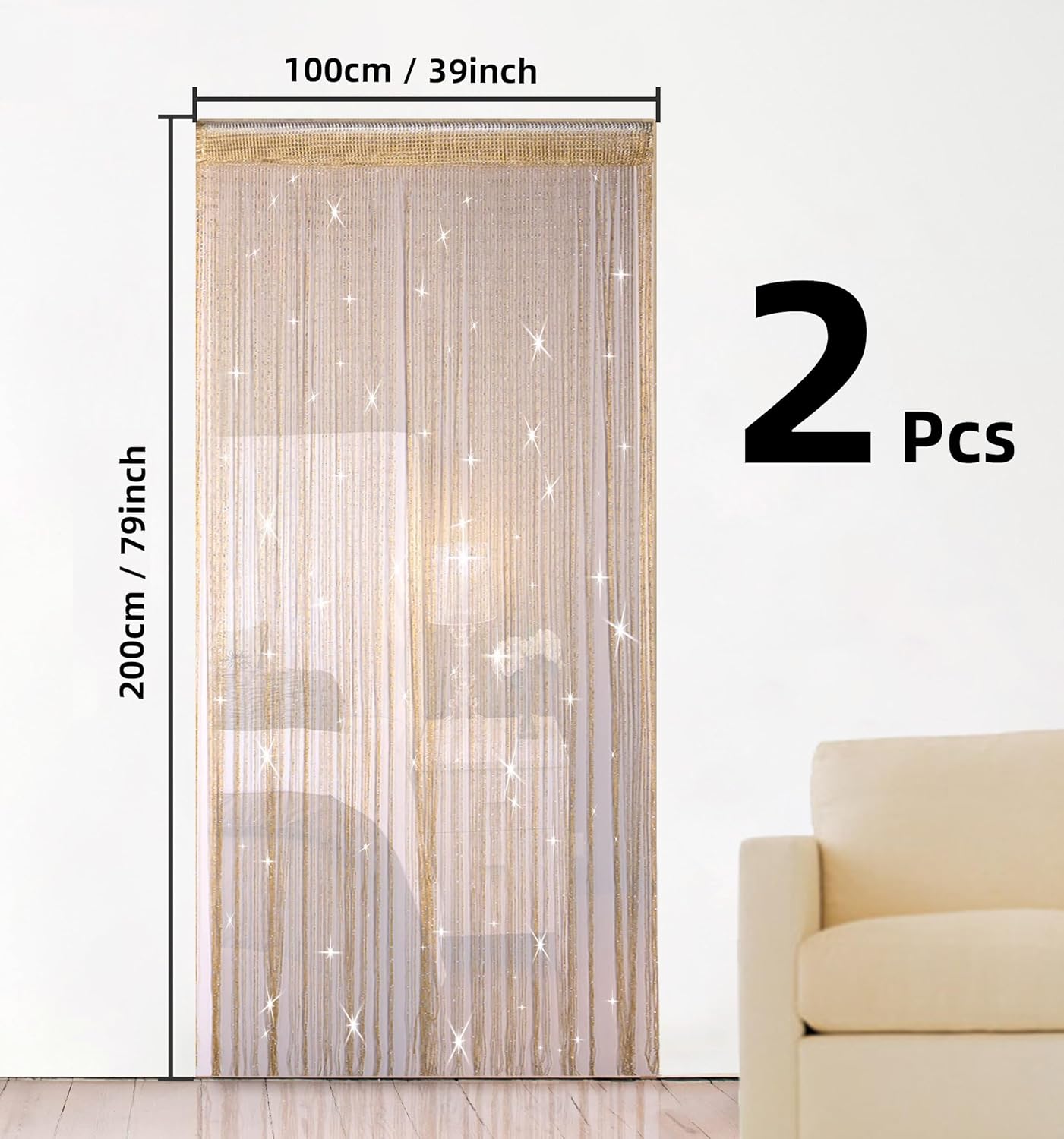 2PCS 39x79inch Glitter String Curtain Doorway Beads