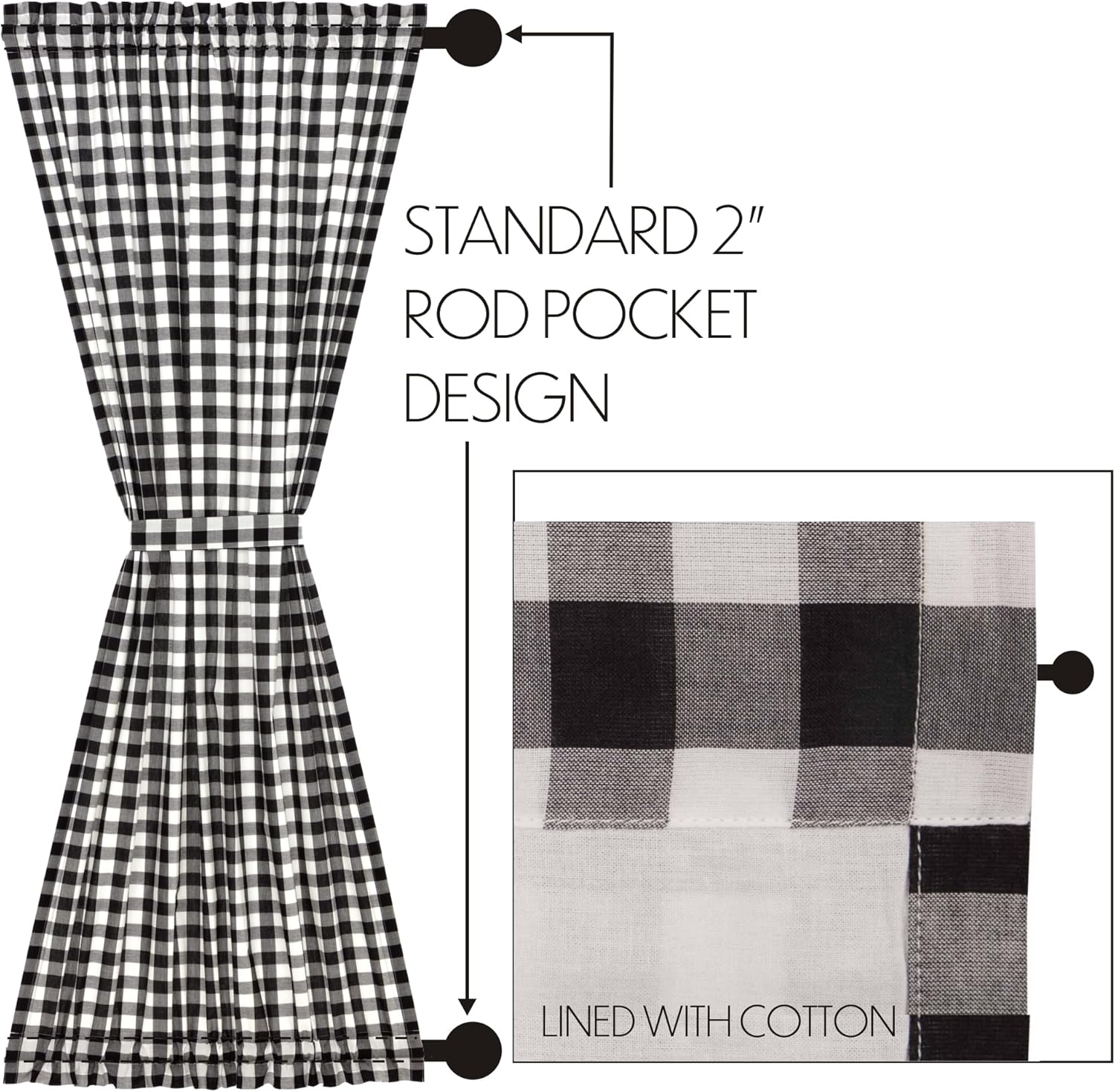 VHC Brands Annie Buffalo Check Curtain Door Panel 72x40 Black