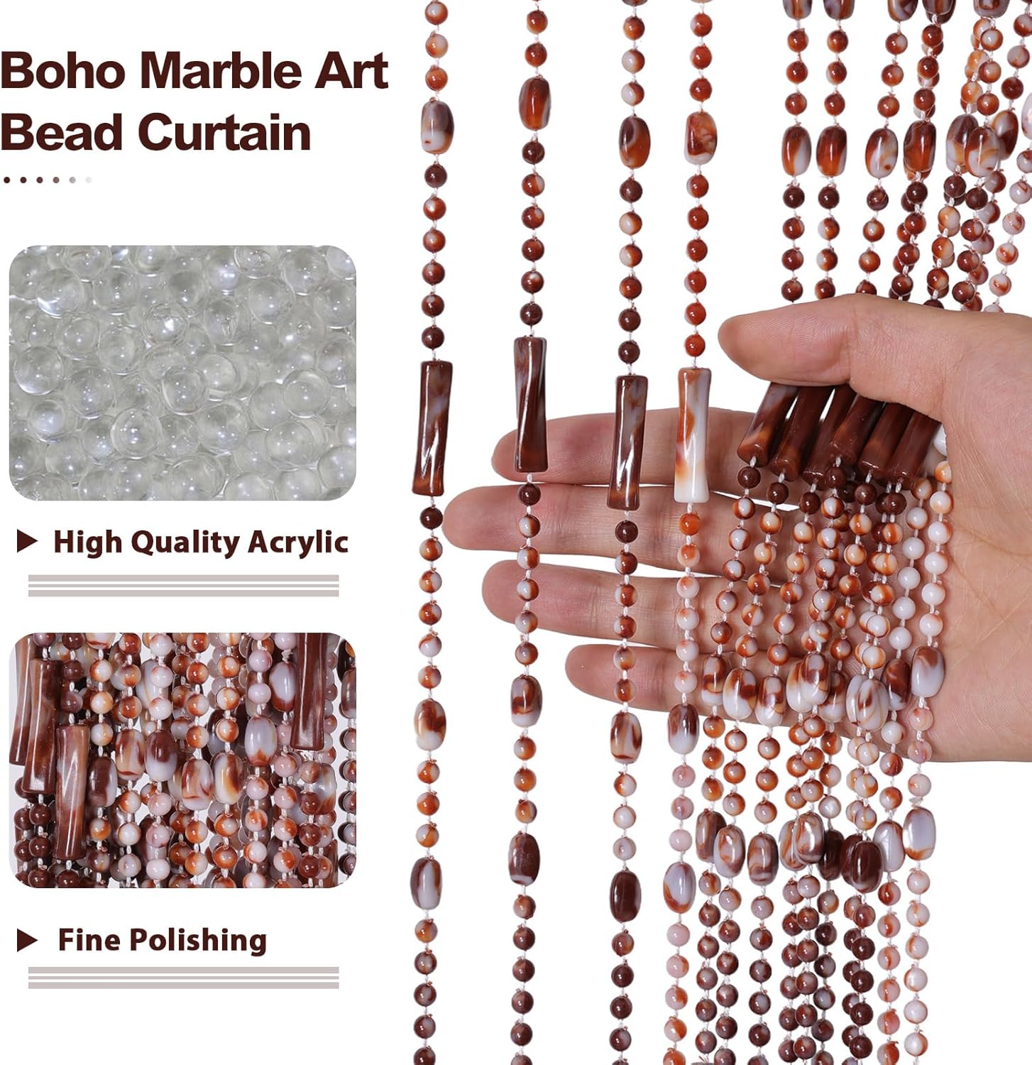 Beaded Curtain for Doorway Acrylic Marble Caramel 355 x 78