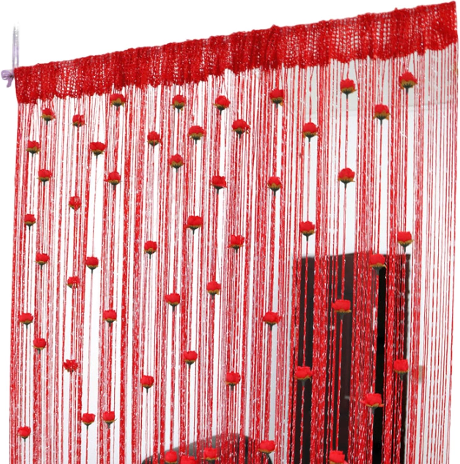 Rose Thread Curtain 39x79 Inch Door Tassel with Red Roses