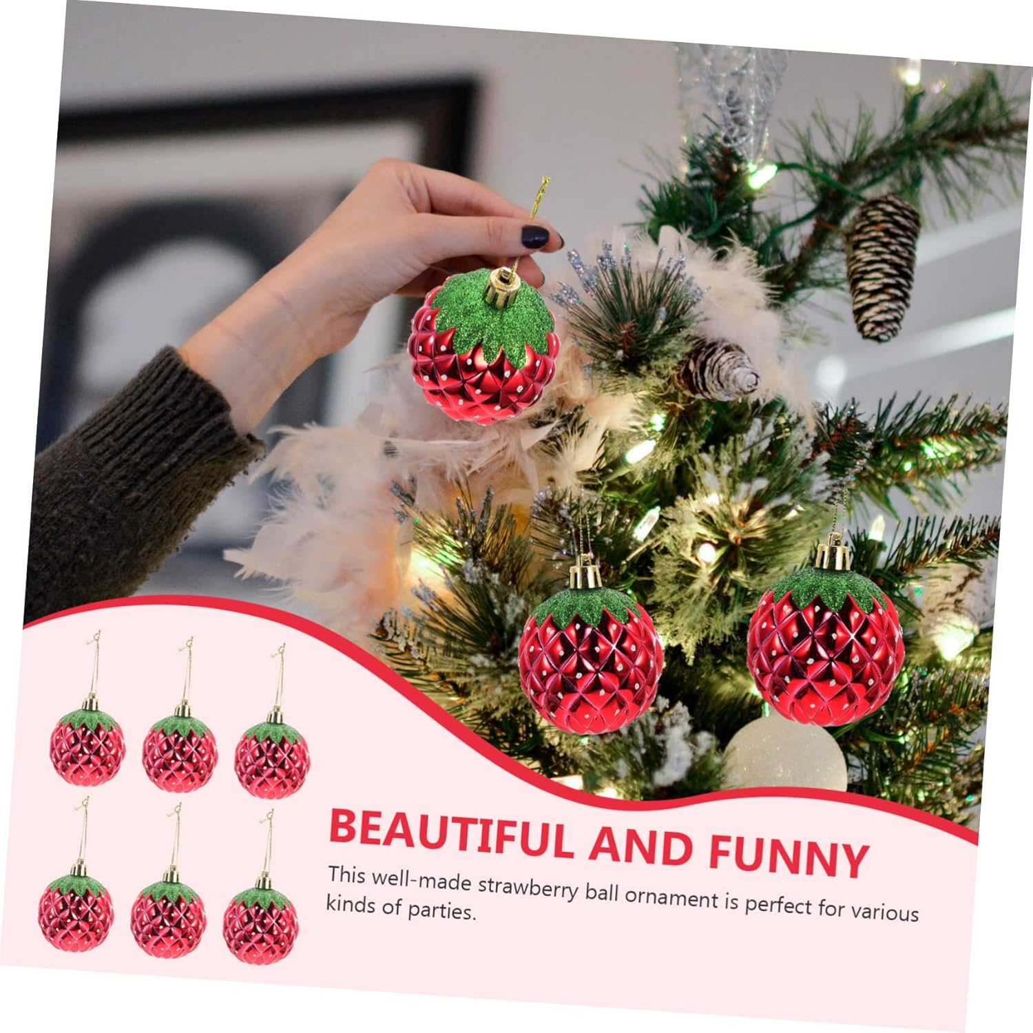 6pcs Decorative Hanging Balls Red Strawberry Party Decorations