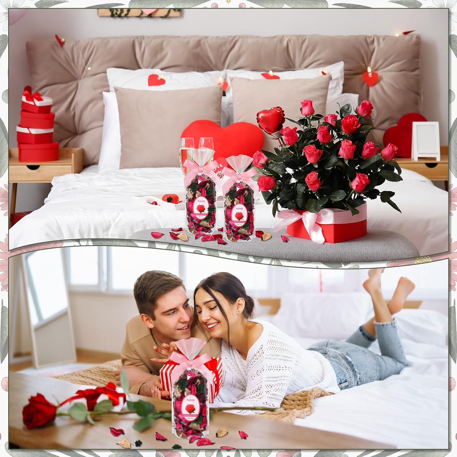 Nuanchu 6 Pcs Rose Red Potpourri Bags Scented Vase Fillers