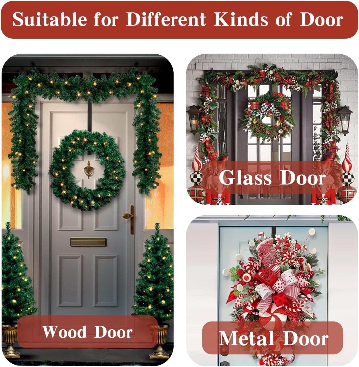 Adjustable Black Metal Wreath Door Hanger for Front Door