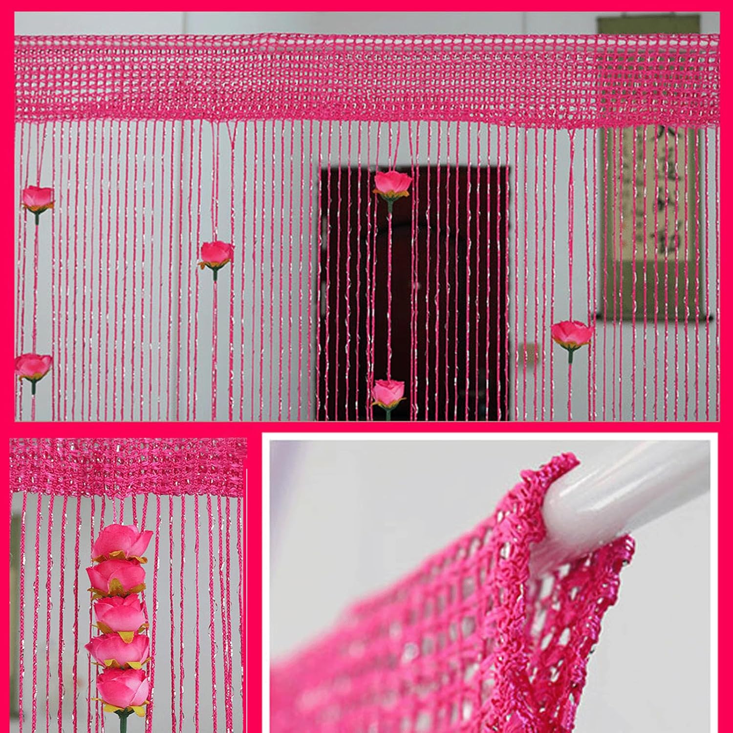 Rose Thread Curtain 39x79 Inch Door Tassel with Red Roses