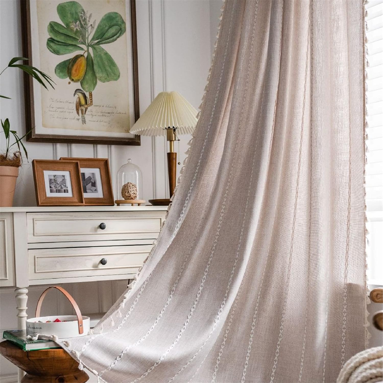 Light Brown Boho Curtain Panel 52x78 Inches