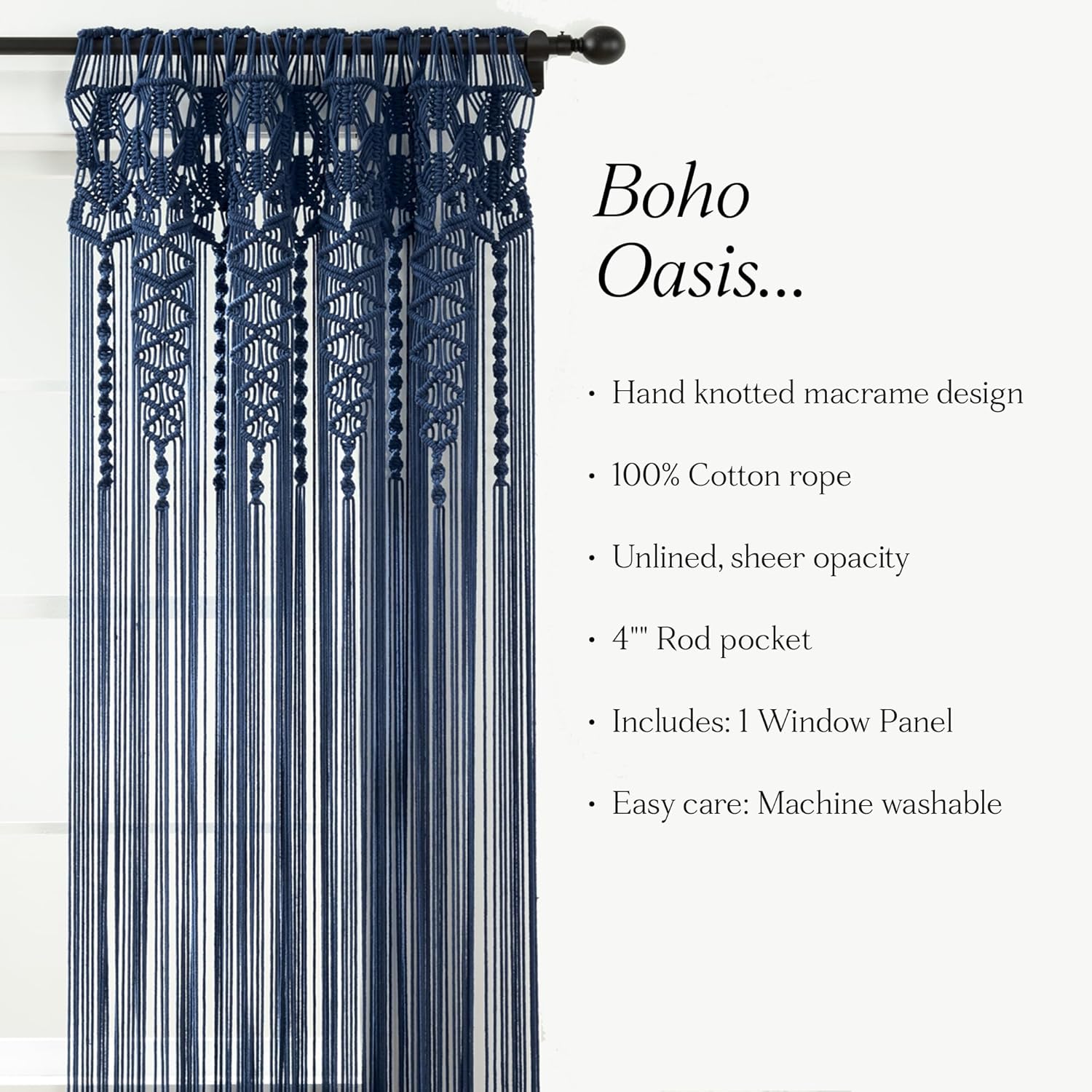Lush Decor Boho Macrame Cotton Curtain Panel