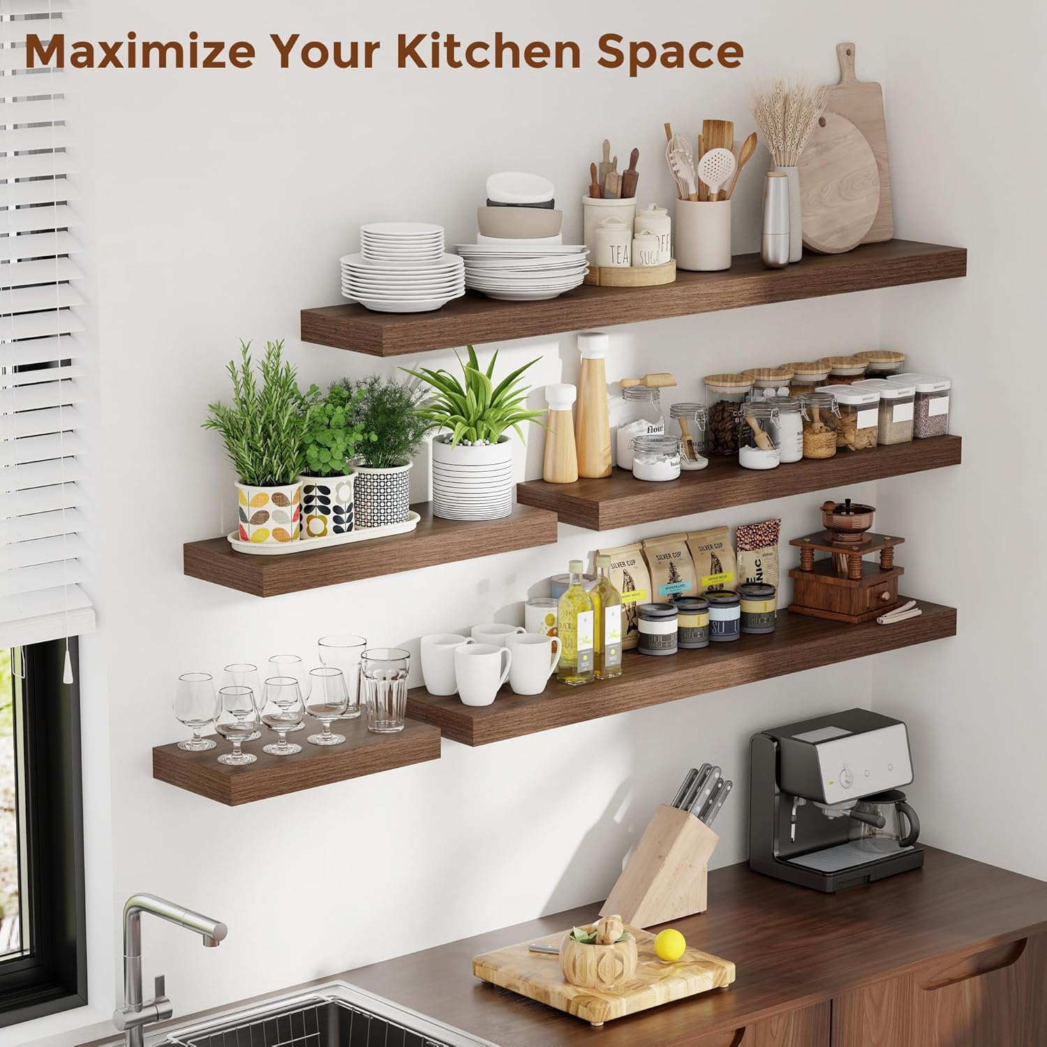 Heimlove 16 Inch Floating Shelves Set of 2 with Invisible Brackets