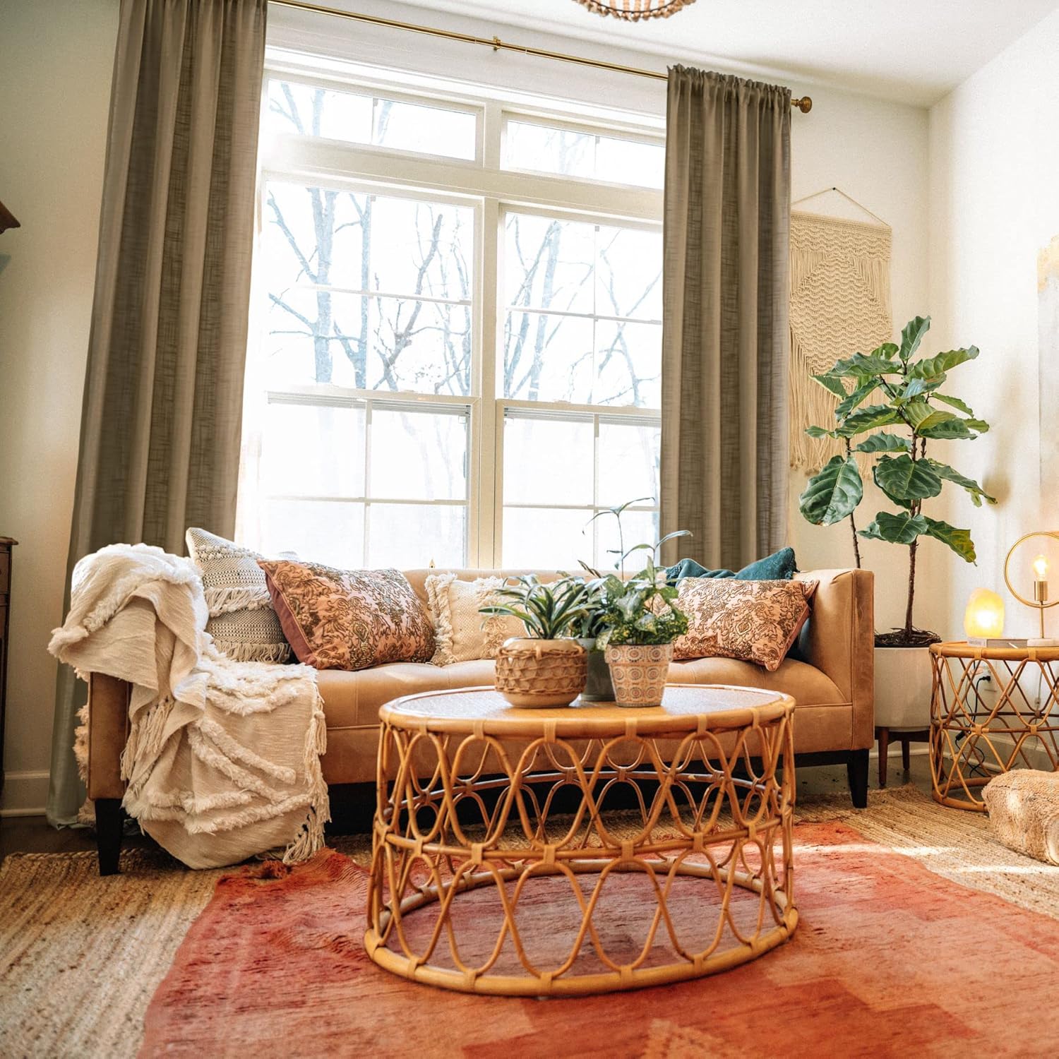 SHINELAND Light Brown Curtains 2 Panels Dark Mocha