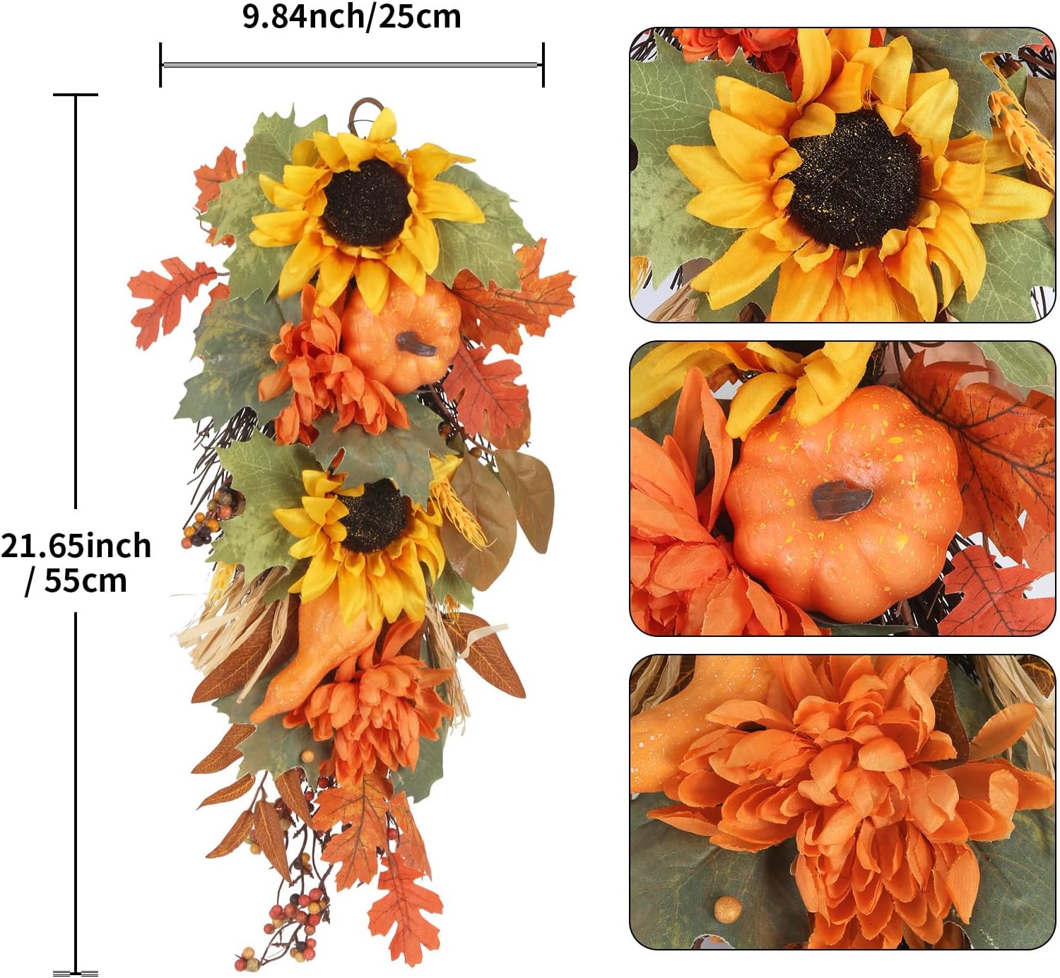 2PCS Fall Teardrop Swag Wreaths Autumn Decorations