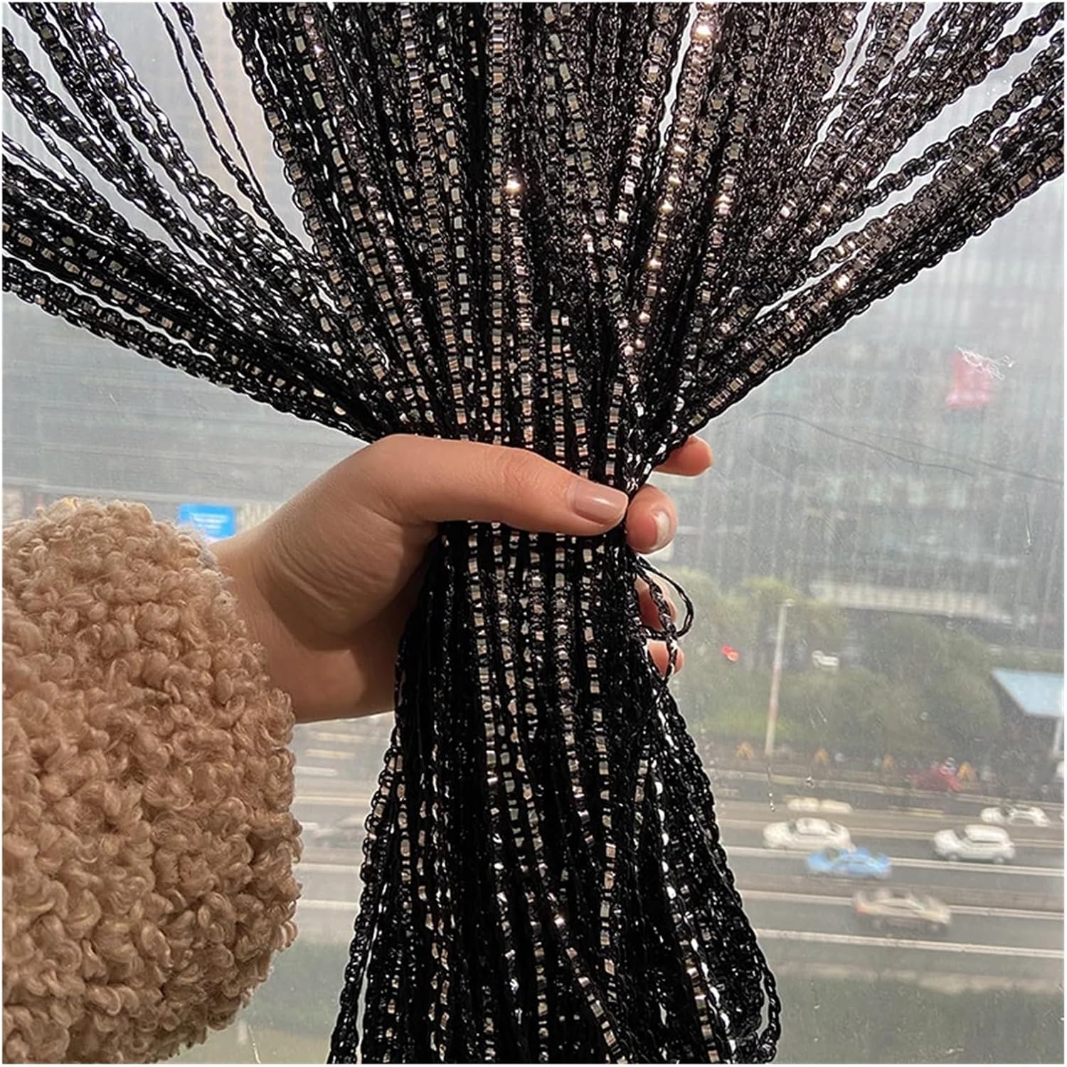 String Curtains Flash Line Shiny Tassel Door Divider Blue 100x200cm