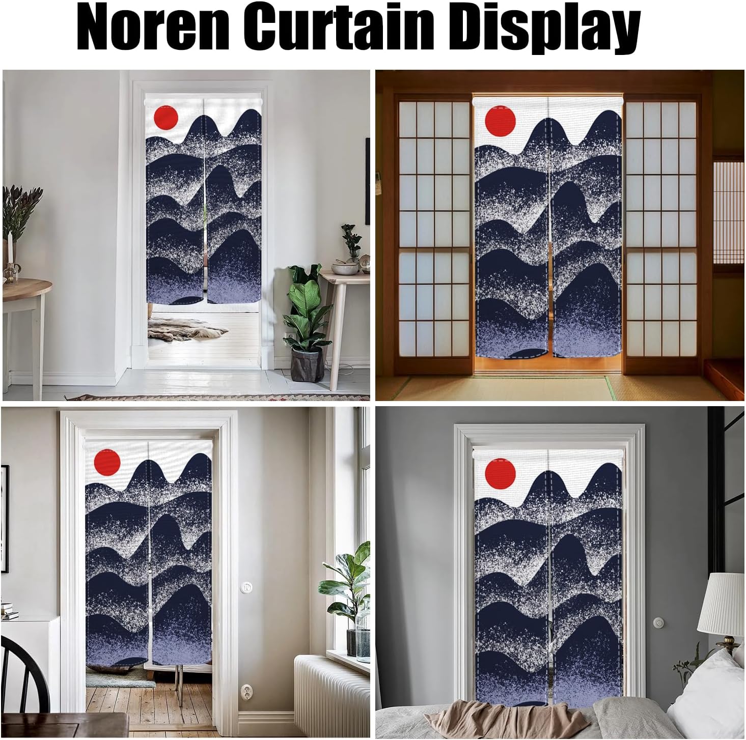 Traditional Japanese Noren Door Curtain with Sunset Mountain Design
