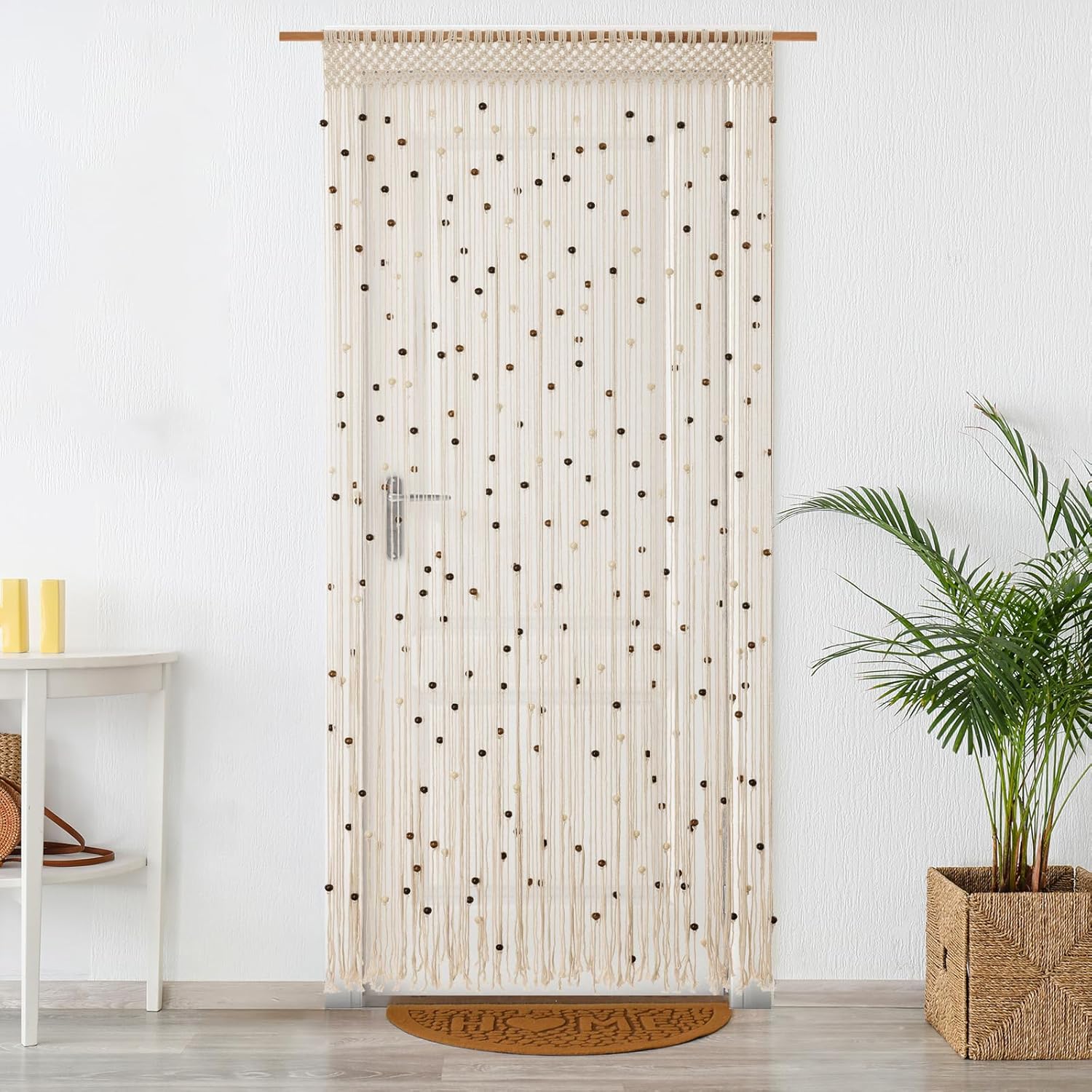 BECHAEO Boho Cotton Macrame Beaded Curtain 2 Panels 79x35