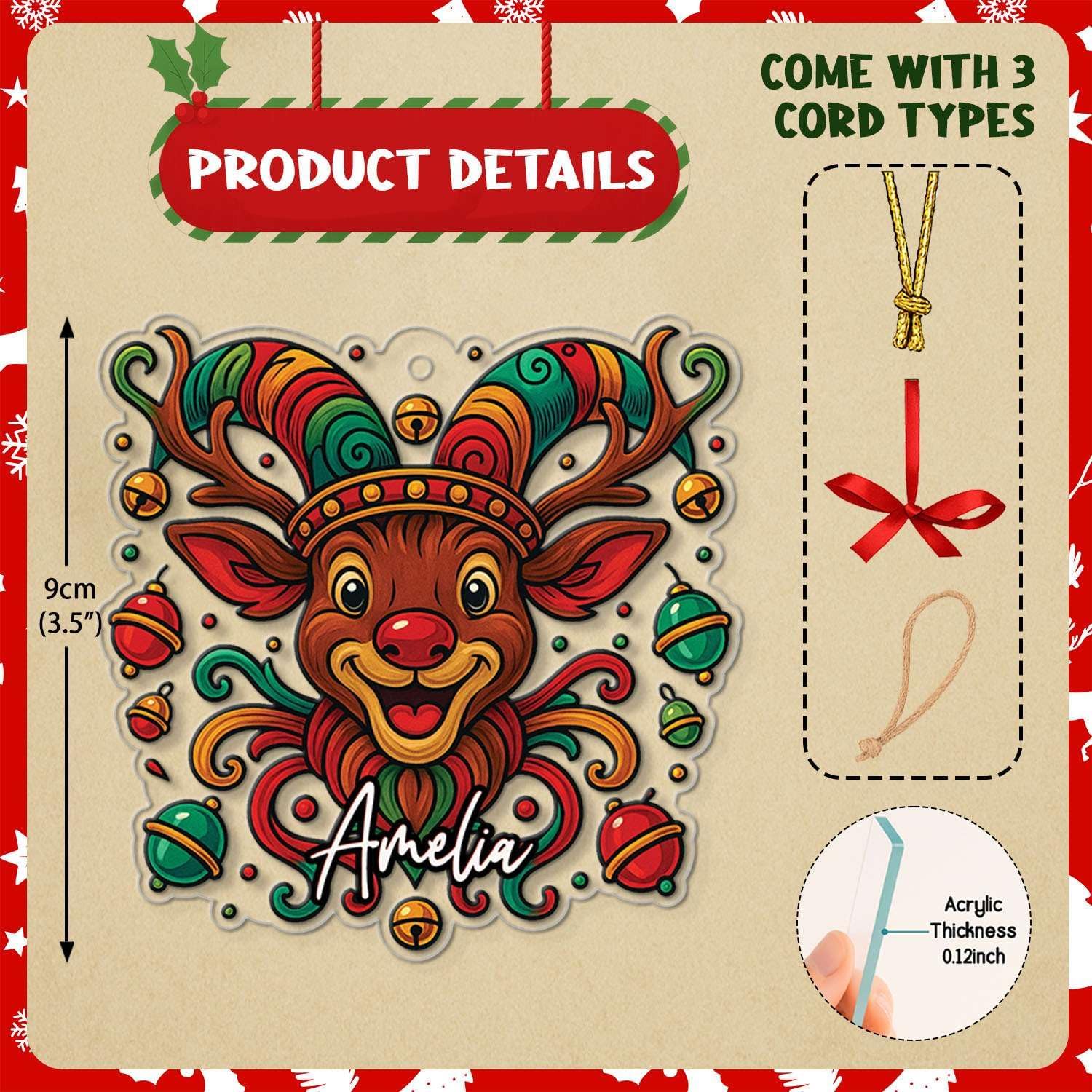 Custom Name Reindeer Hanging Ornament Personalized Christmas Decor