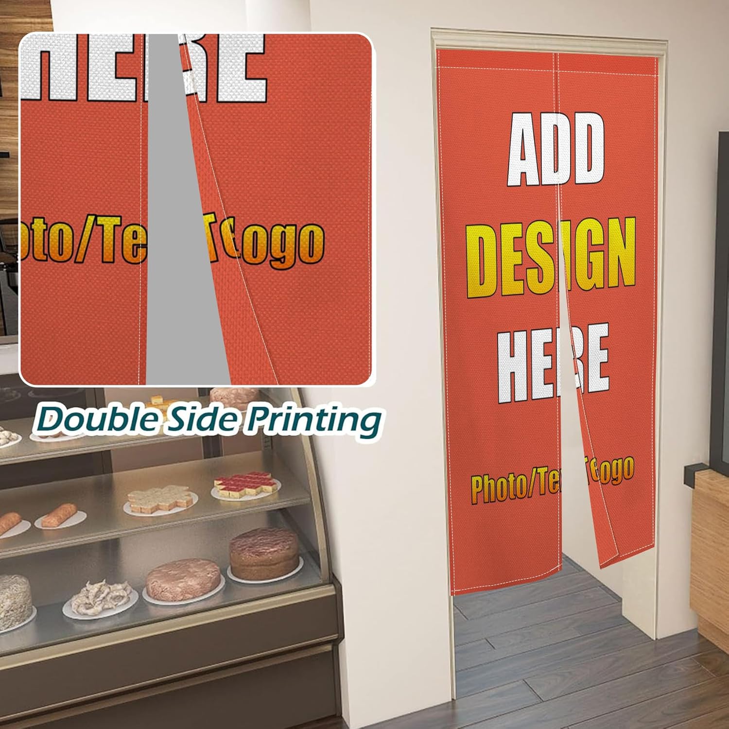 Custom Double Sided Door Curtain Noren with Photo Text Logo